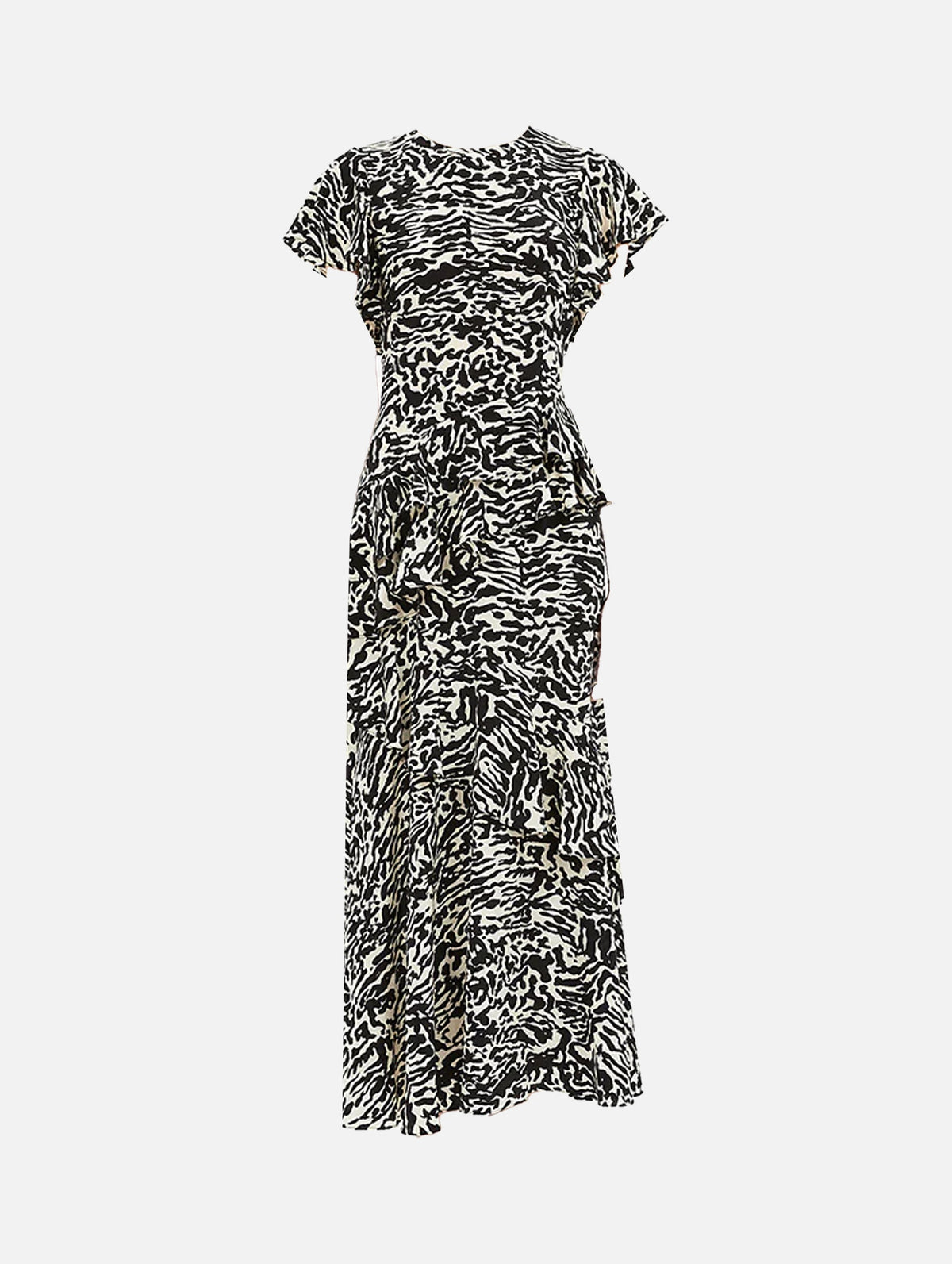 Amaia Cascading Ruffle Midi Dress in Spotted Jasper