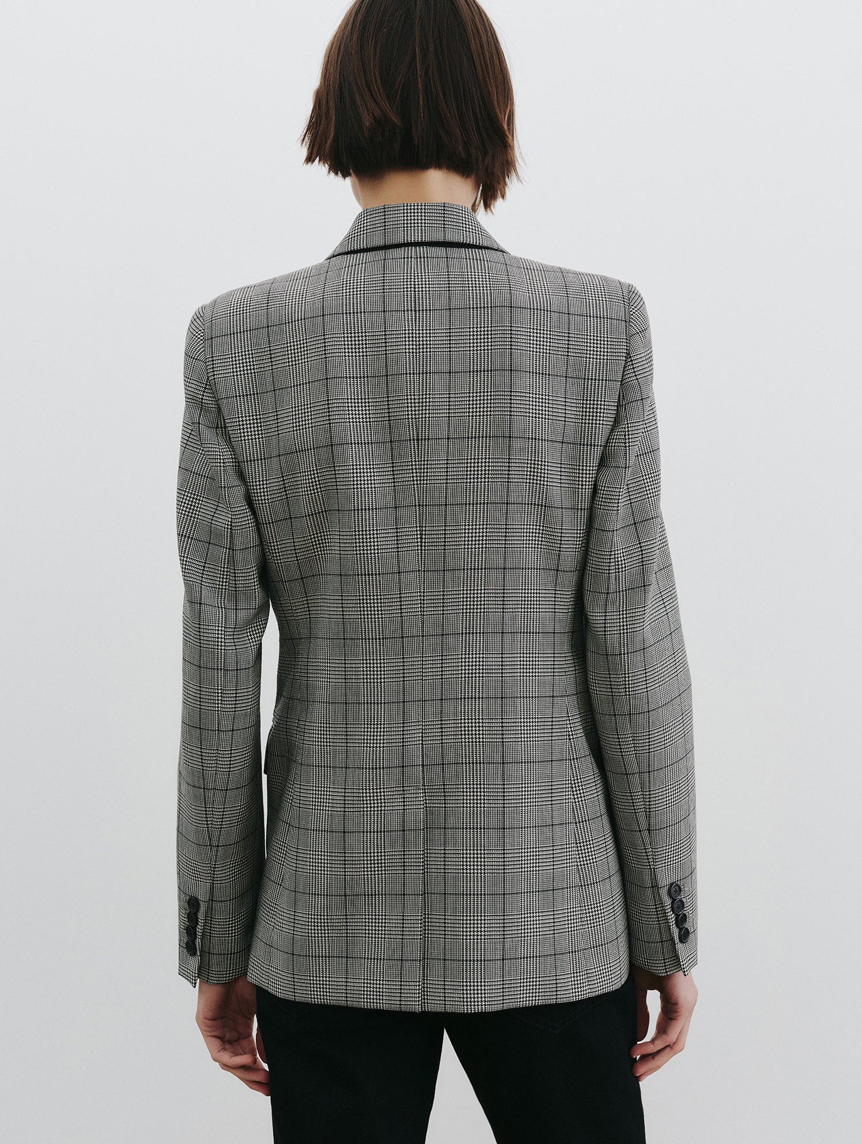 Anabel Wool Tailored Blazer in Black Plaid