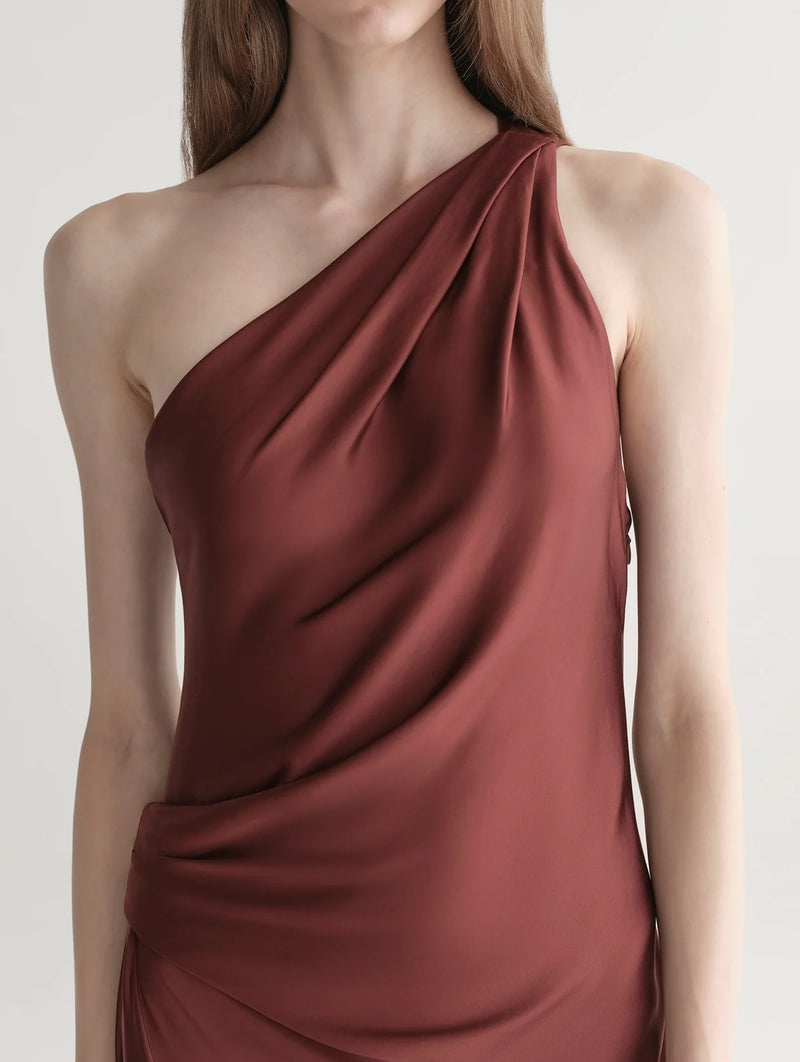 Aster One Shoulder Gown in Black Cherry
