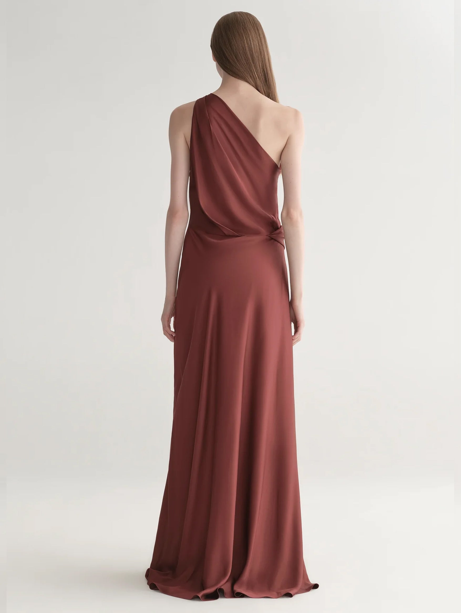 Aster One Shoulder Gown in Black Cherry
