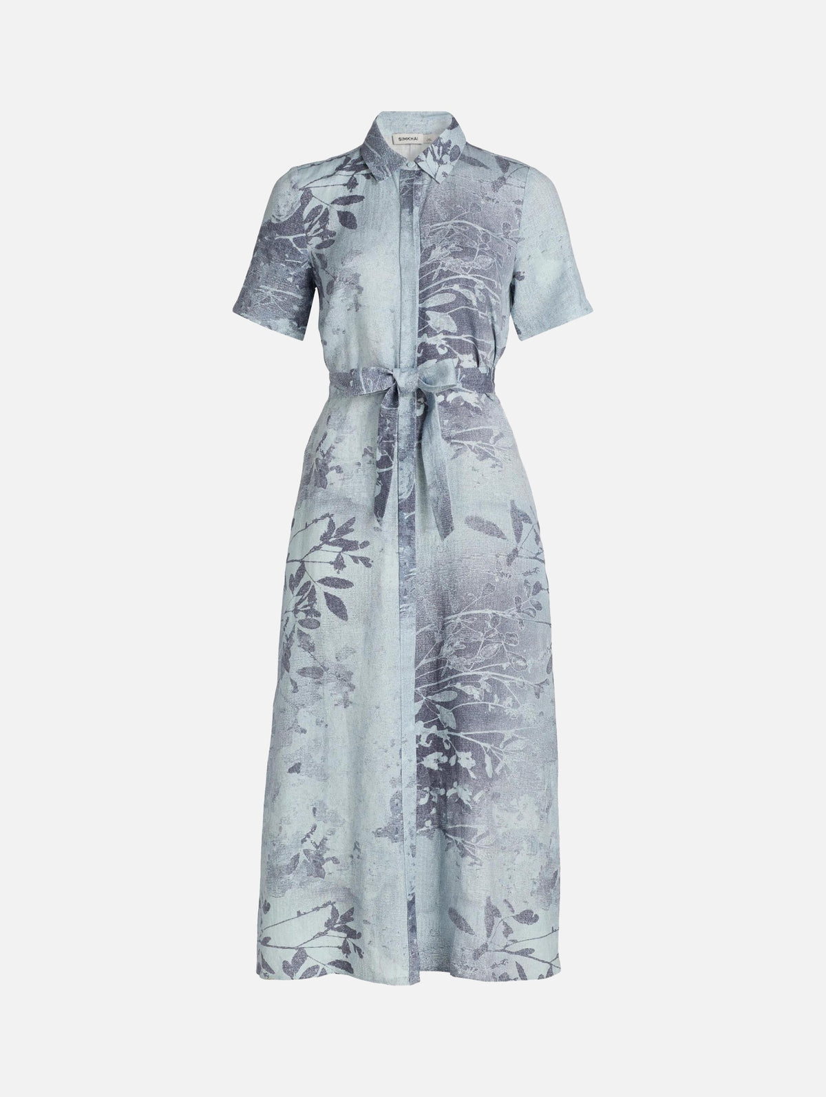 Audria Belted Midi Dress in Sky Floral