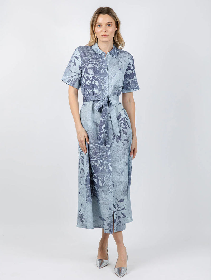 Audria Belted Midi Dress in Sky Floral