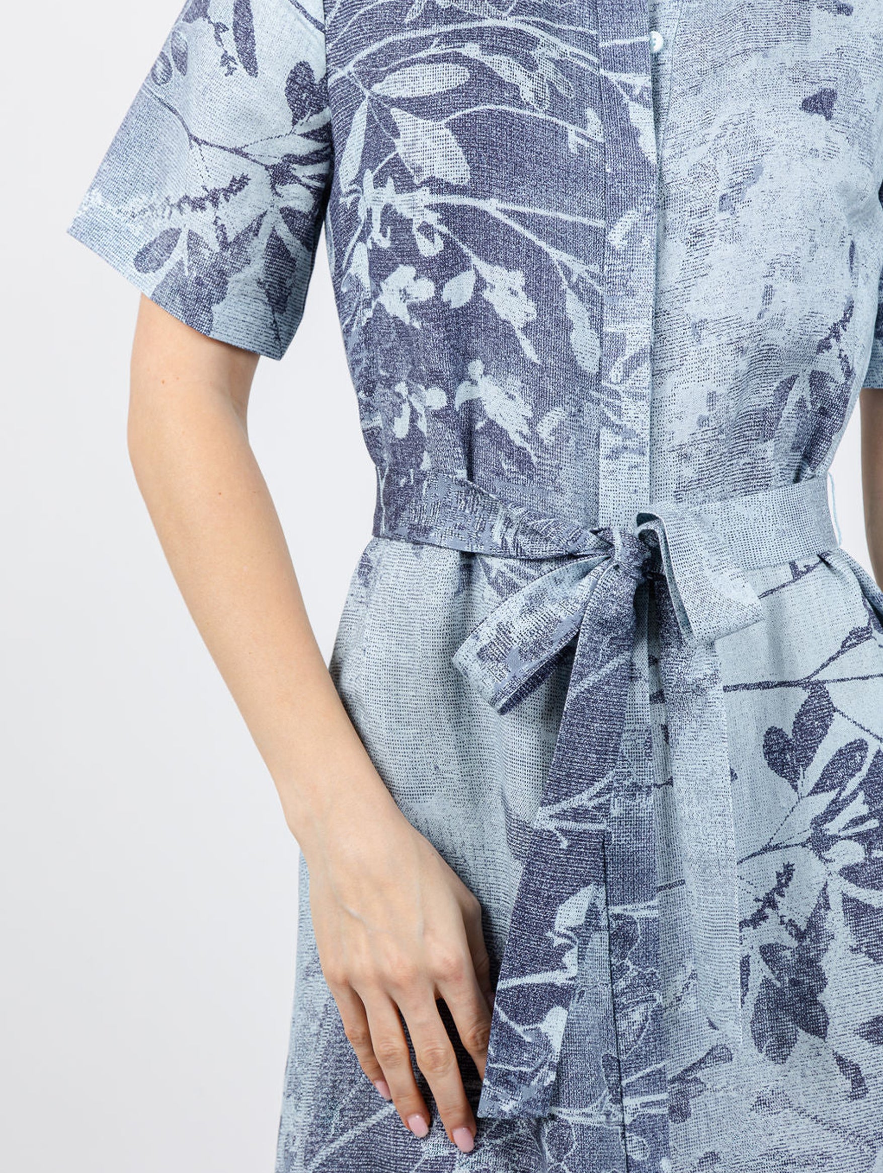 Audria Belted Midi Dress in Sky Floral