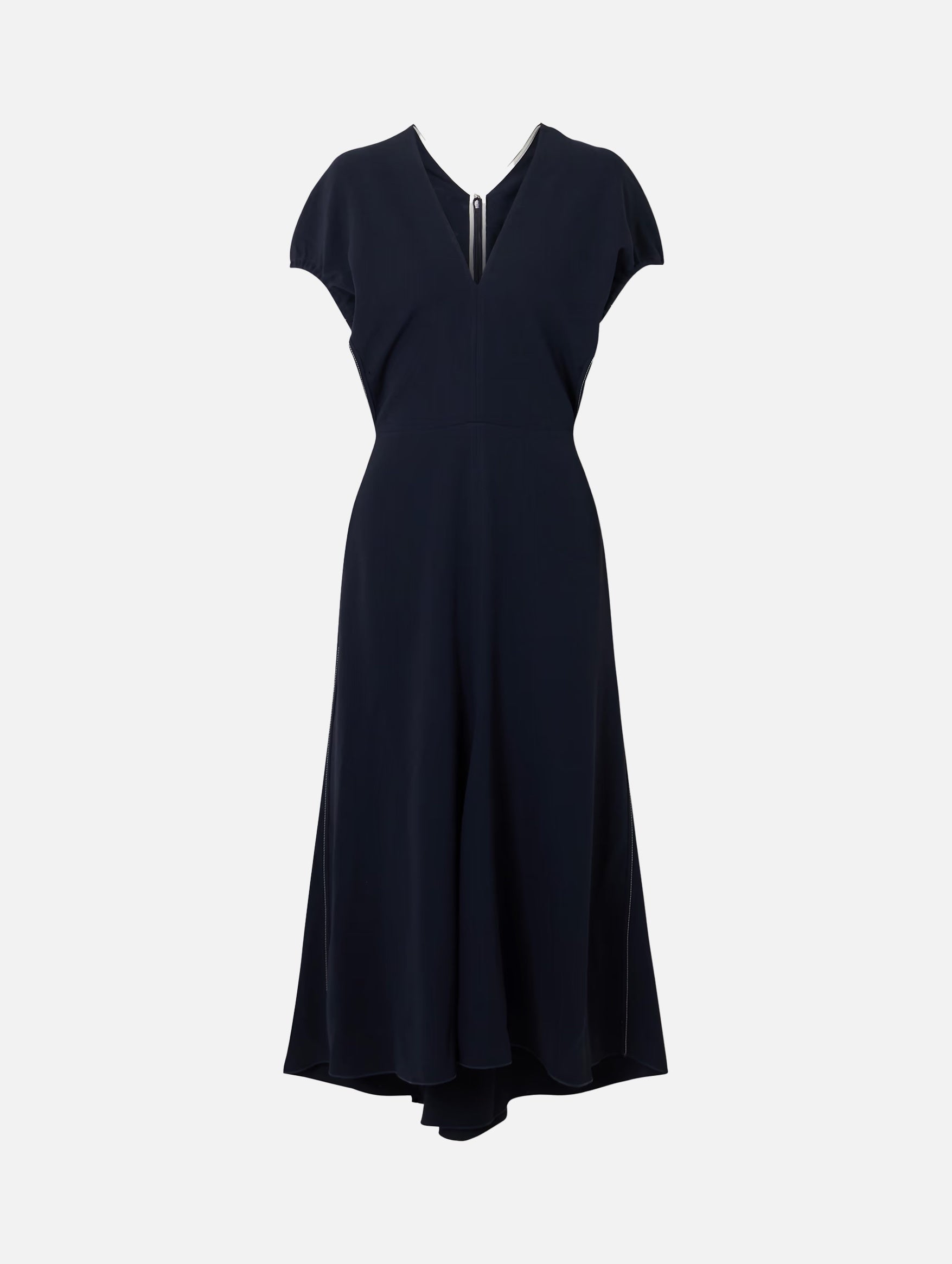 Blouson Detail Midi Dress in Navy
