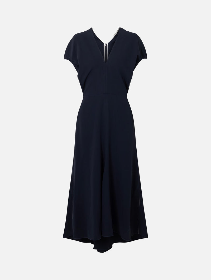 Blouson Detail Midi Dress in Navy