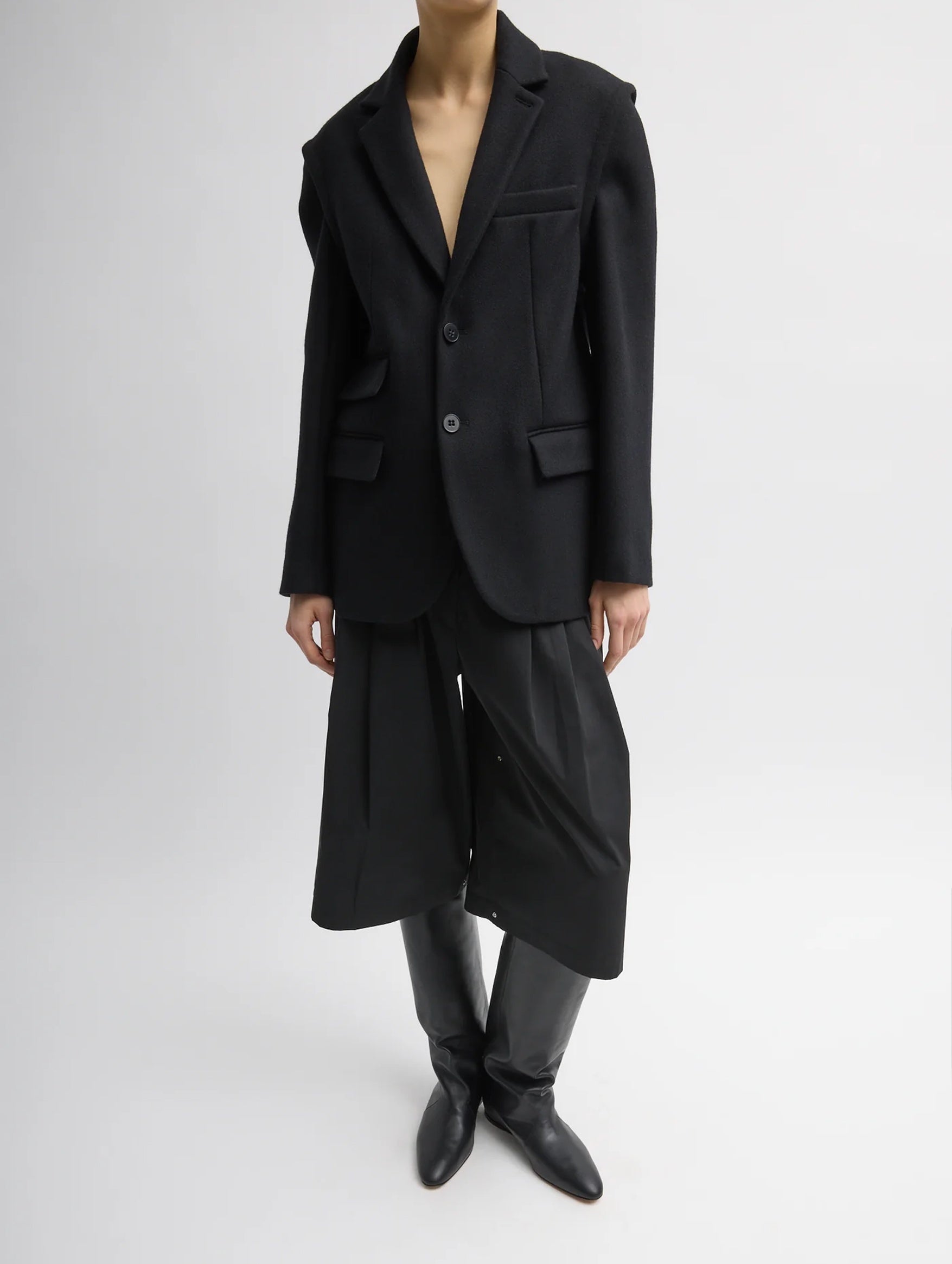 Bonded Recycled Felted Wool Convertible Blazer in Black