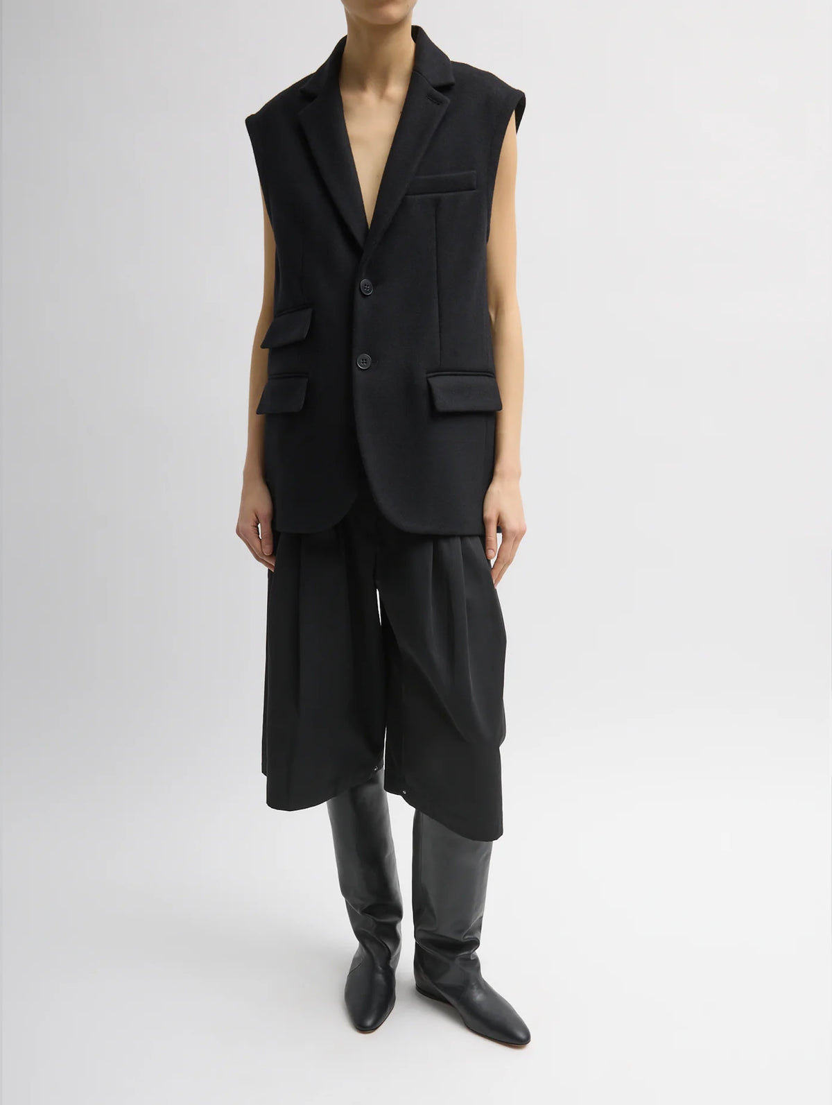 Bonded Recycled Felted Wool Convertible Blazer in Black