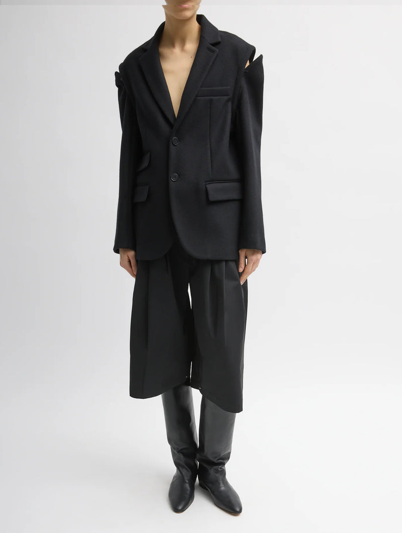 Bonded Recycled Felted Wool Convertible Blazer in Black