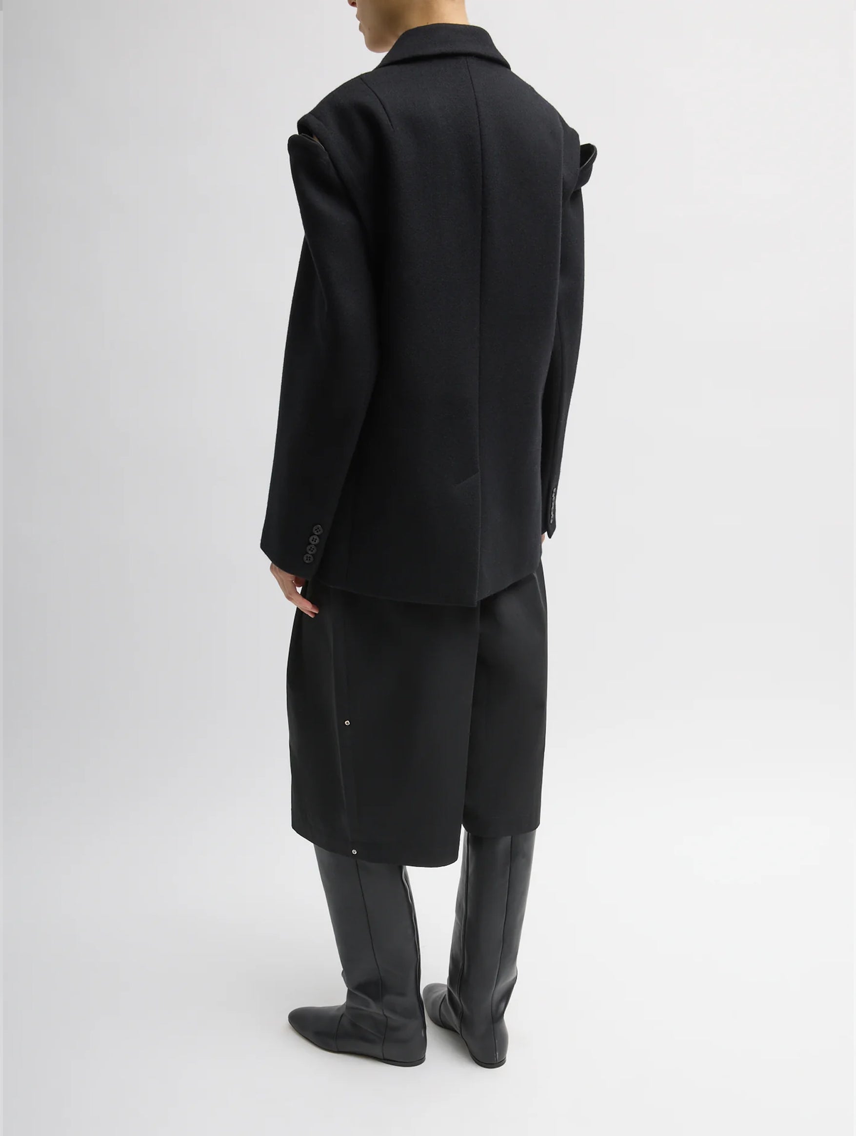 Bonded Recycled Felted Wool Convertible Blazer in Black