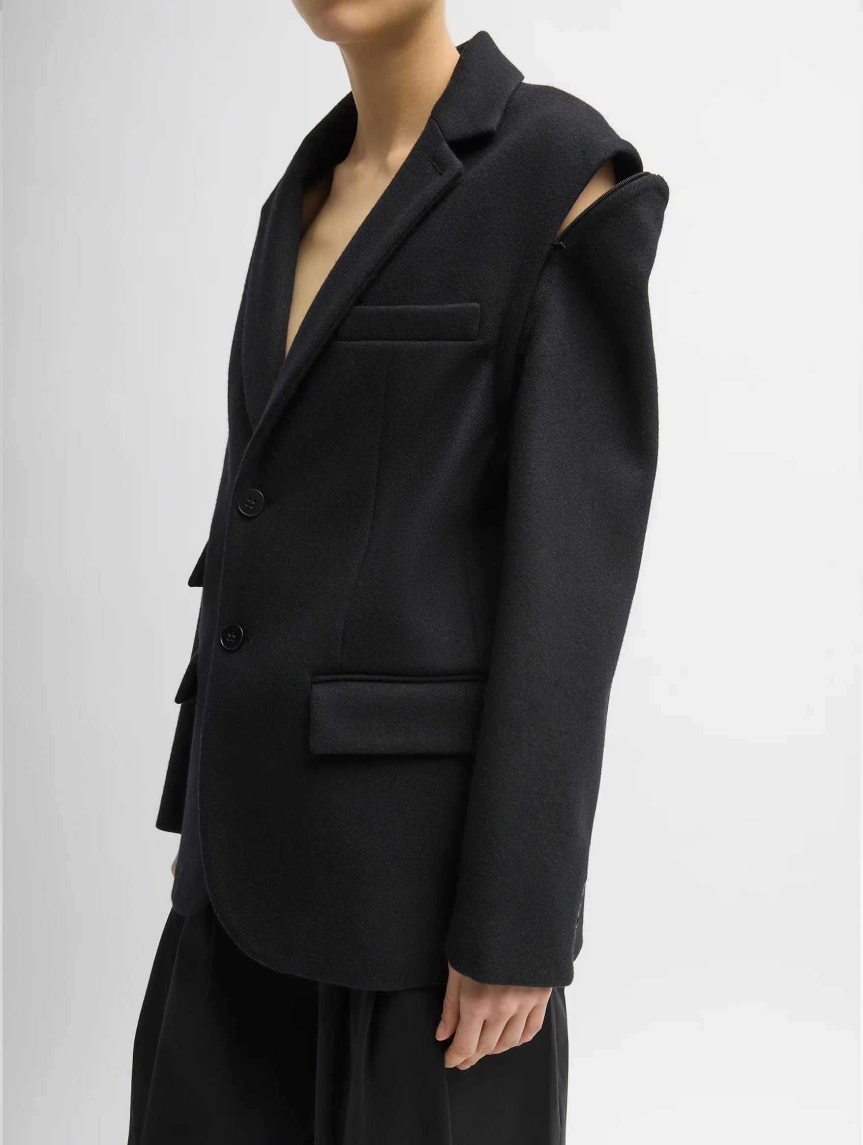 Bonded Recycled Felted Wool Convertible Blazer in Black