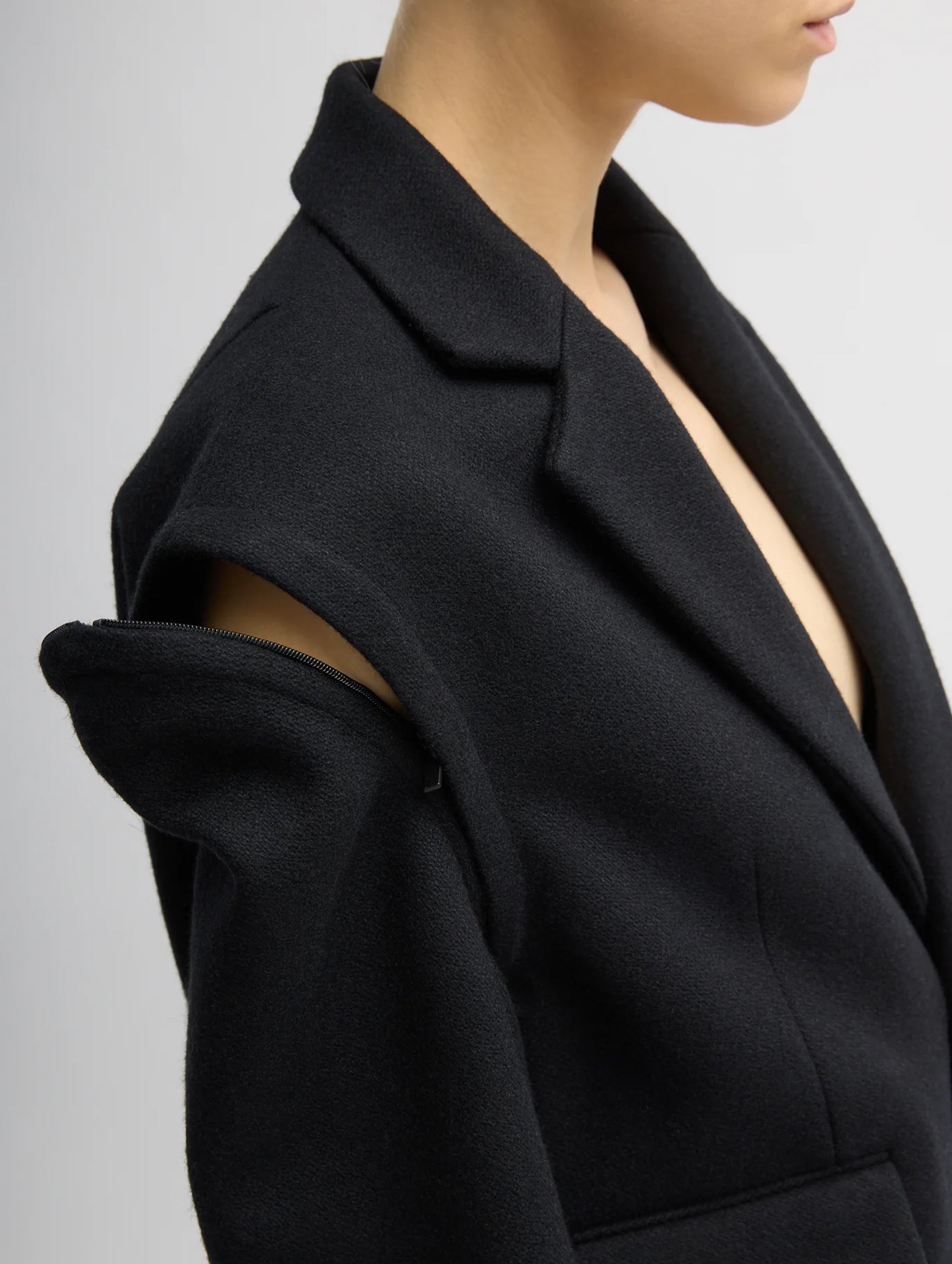 Bonded Recycled Felted Wool Convertible Blazer in Black