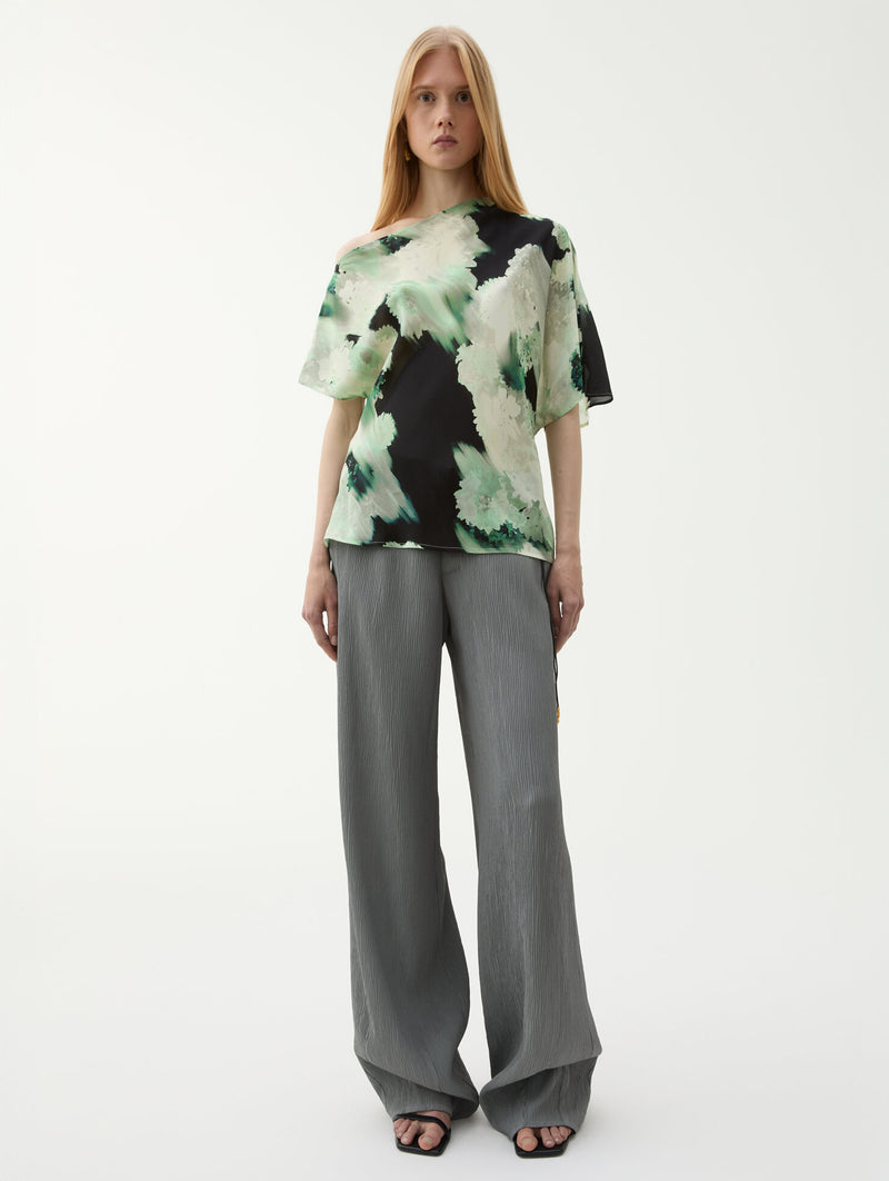Bono Drape Blouse in Blurry Flower Green