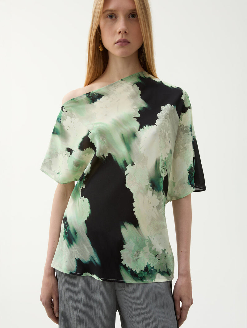 Bono Drape Blouse in Blurry Flower Green