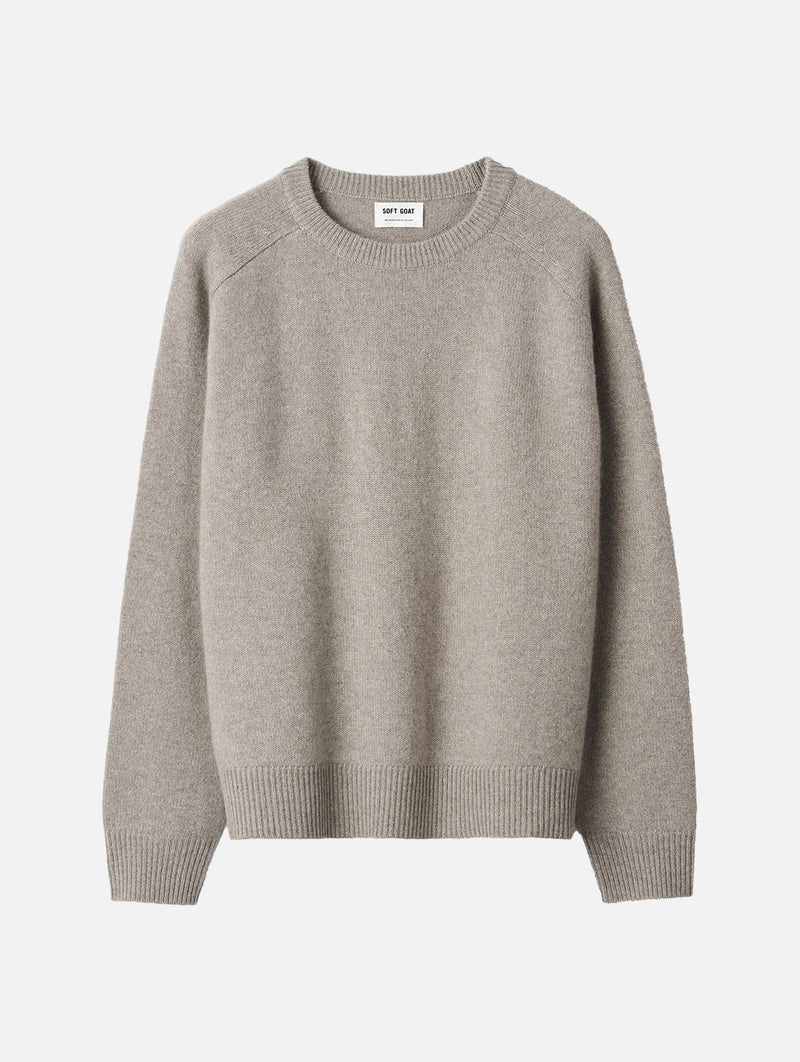 Boyfriend Cashmere Crewneck Sweater in Greige