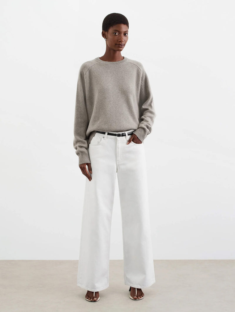 Boyfriend Cashmere Crewneck Sweater in Greige