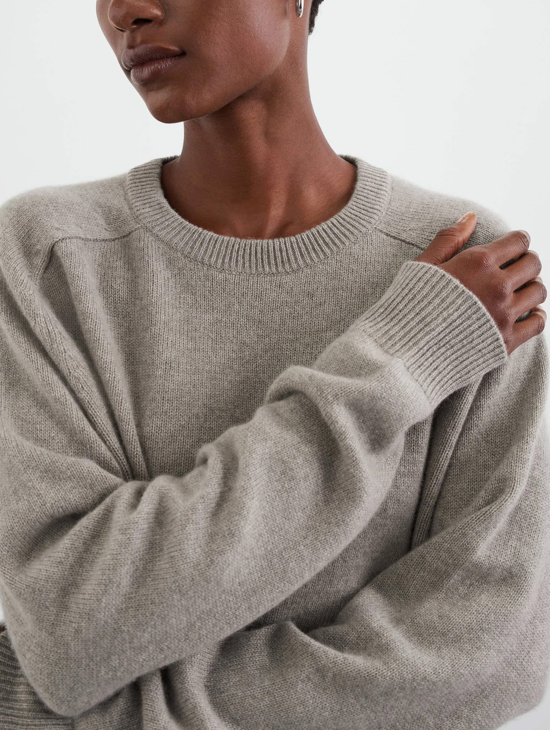 Boyfriend Cashmere Crewneck Sweater in Greige
