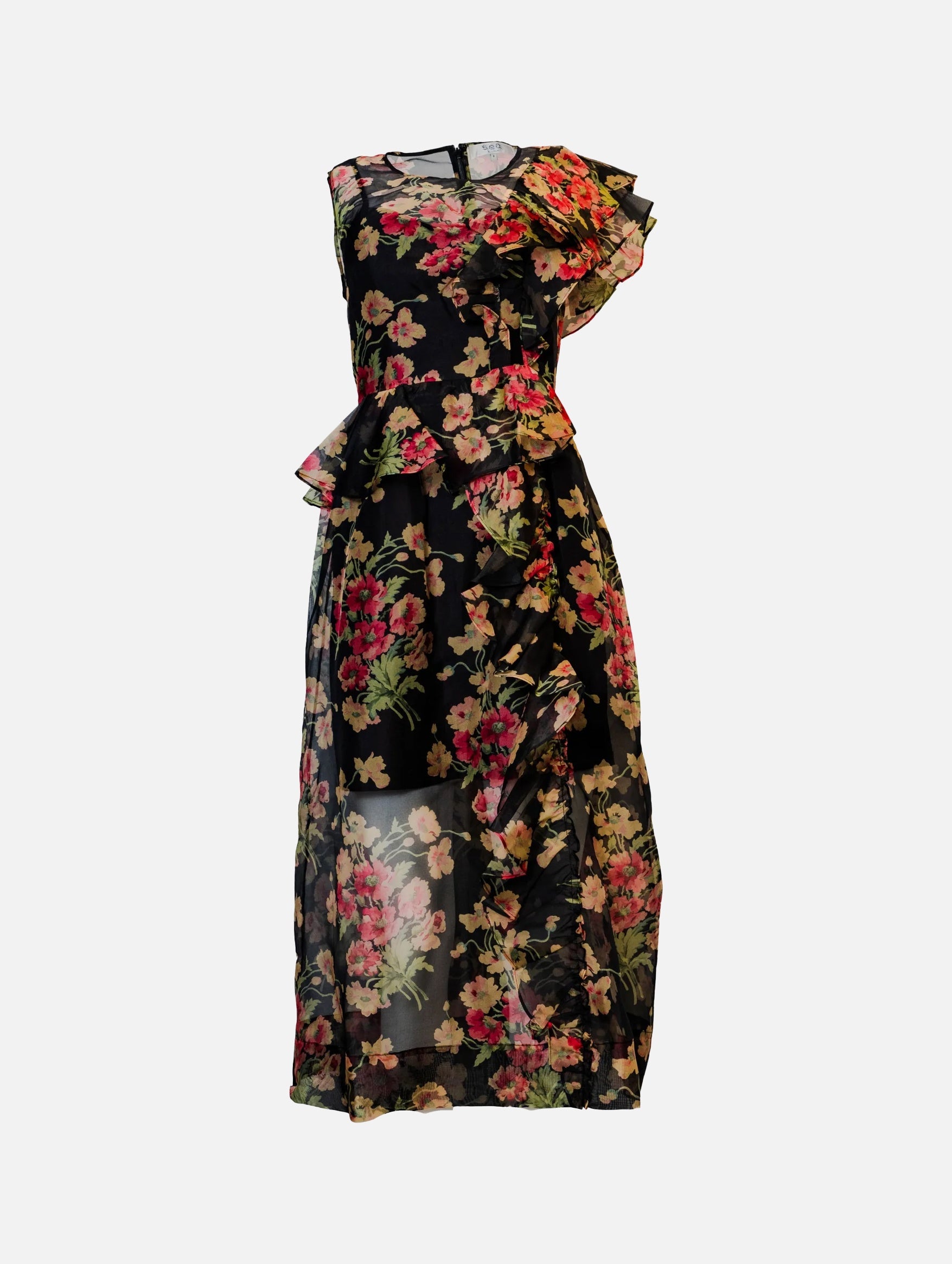 Cornelia Silk Midi Dress in Black