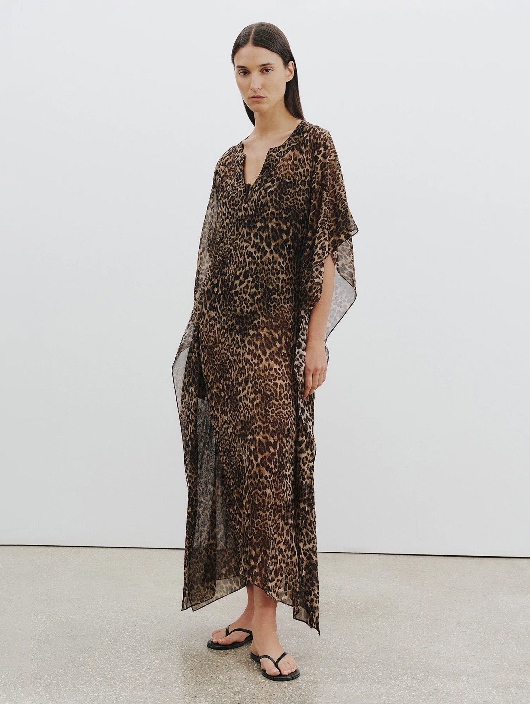Erica Silk Caftan in Vintage Leopard Print