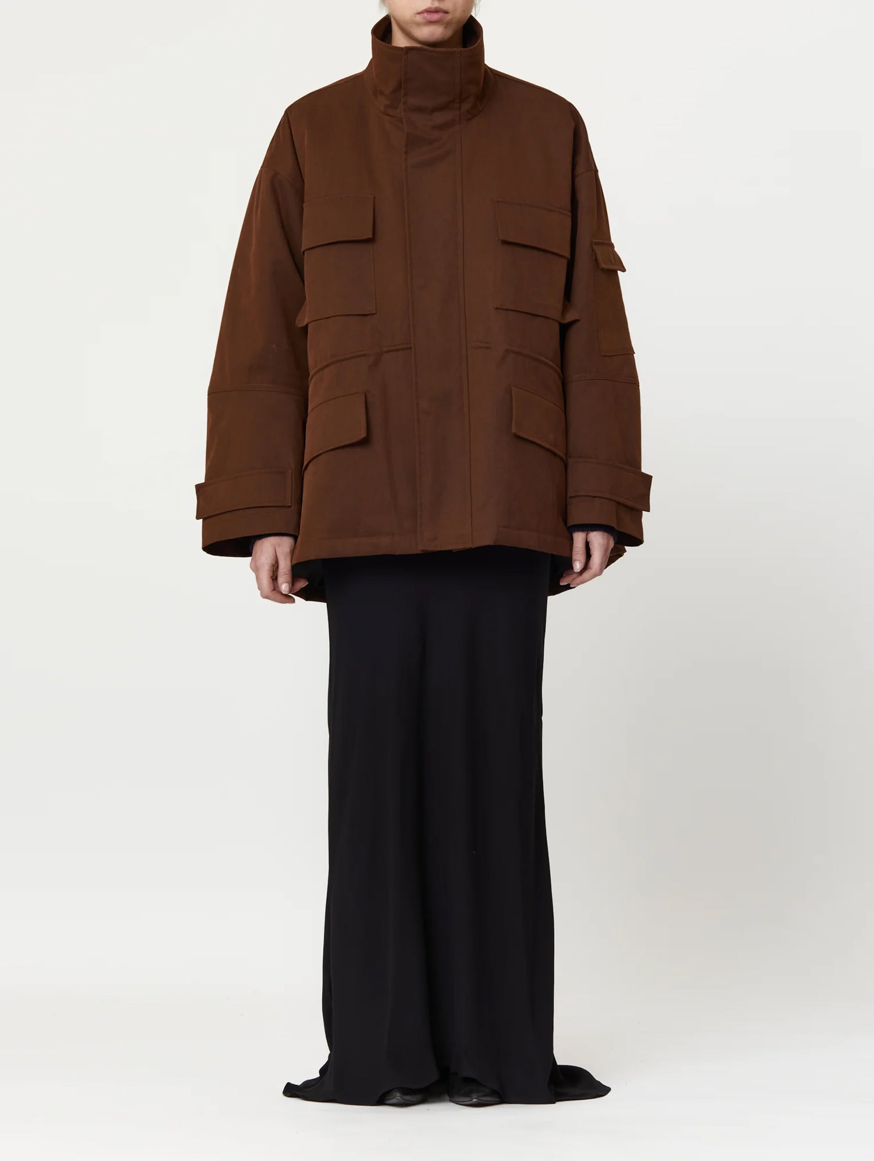 Oversized Cargo Jacket in Coffee