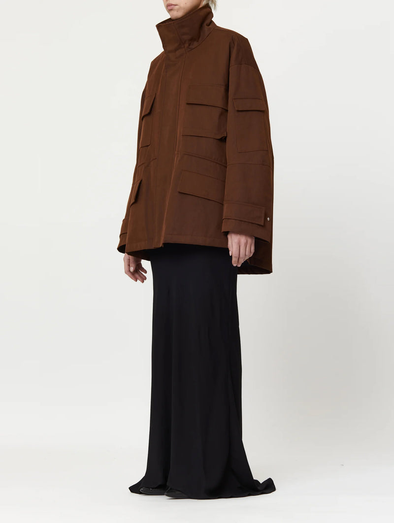 Oversized Cargo Jacket in Coffee