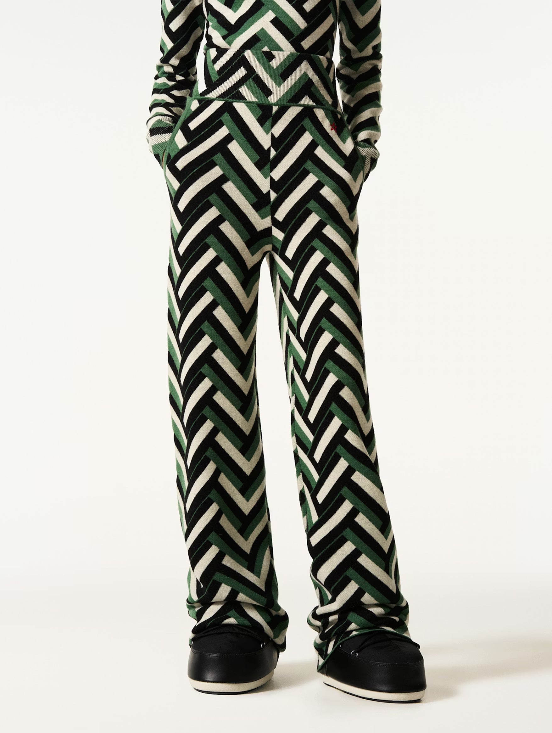 Chalet Merino Wool Knitted Pant in Green Waffle Print