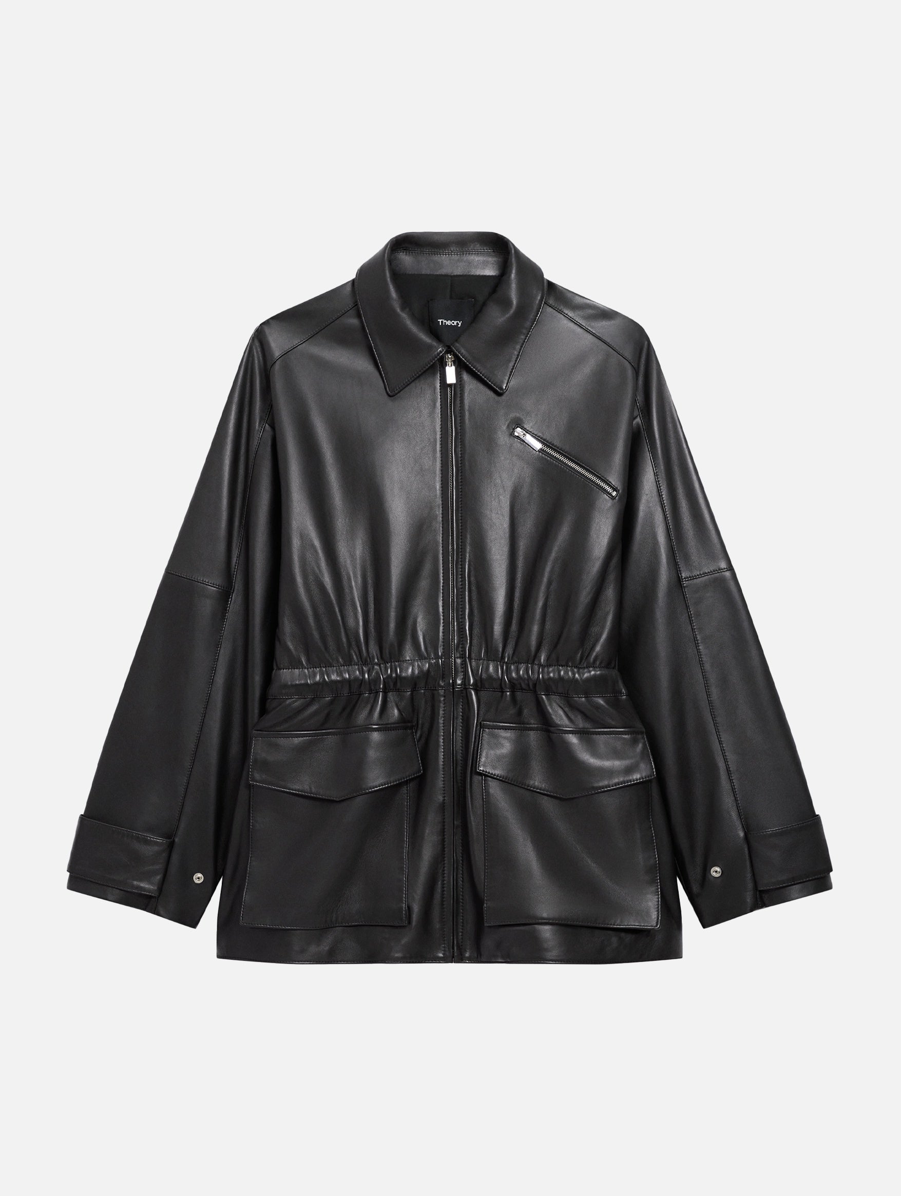 Cinch Zip Leather Jacket in Black