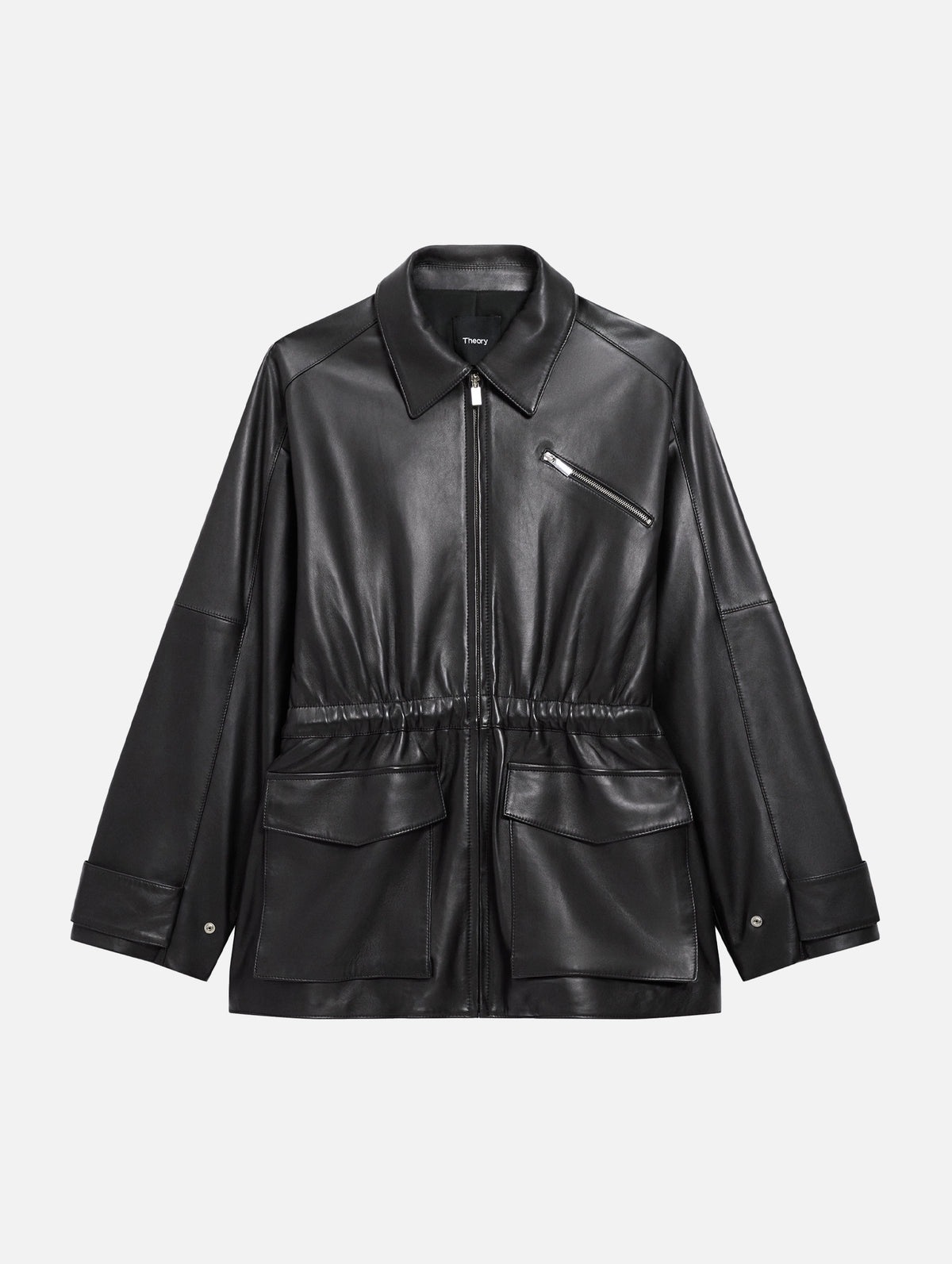 Cinch Zip Leather Jacket in Black