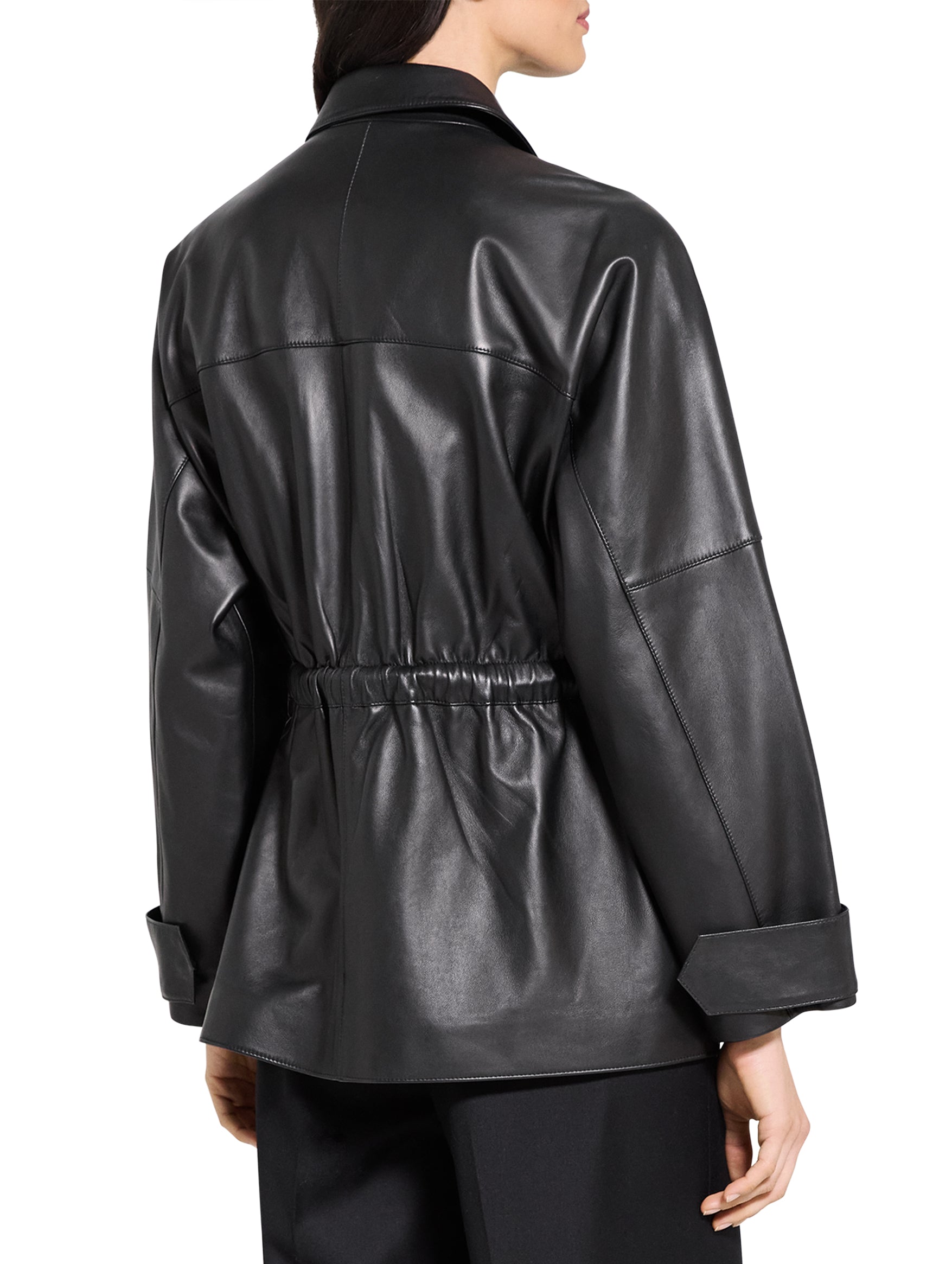 Cinch Zip Leather Jacket in Black