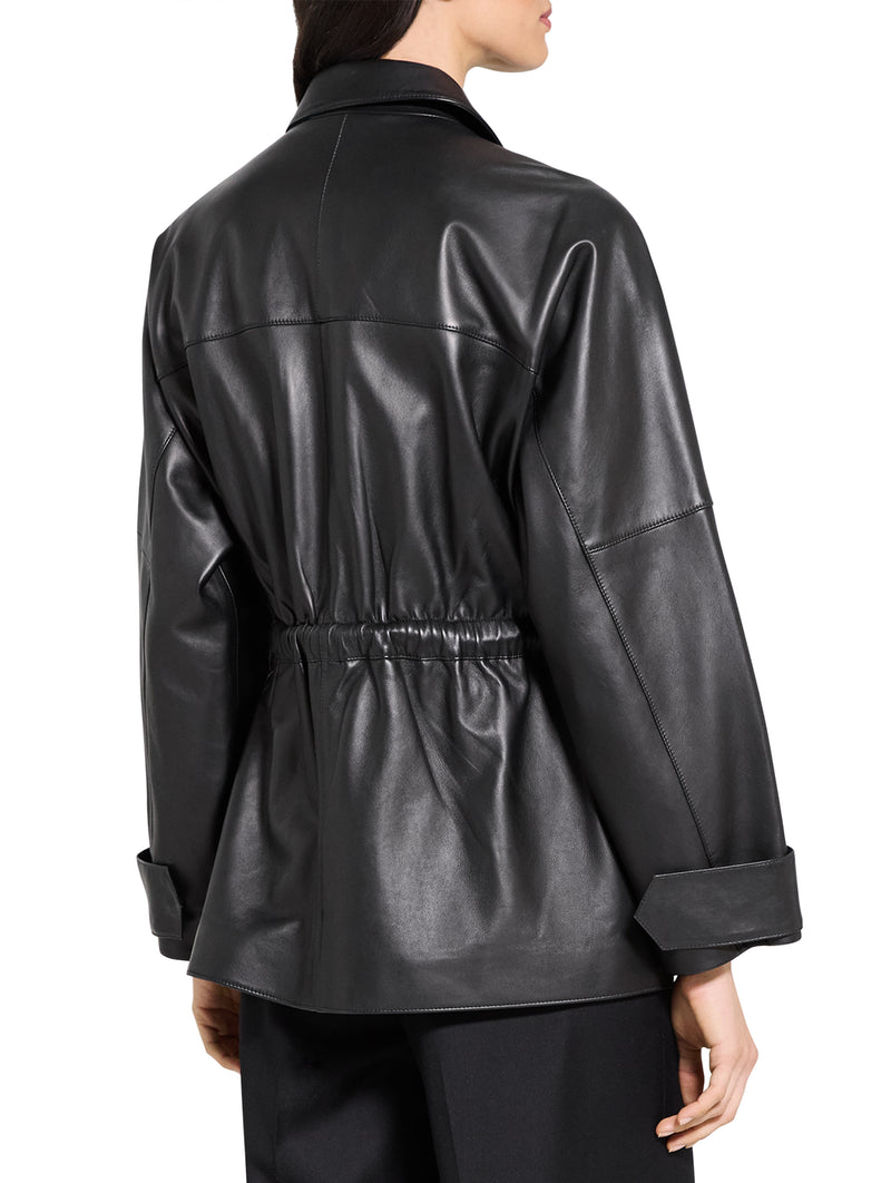 Cinch Zip Leather Jacket in Black