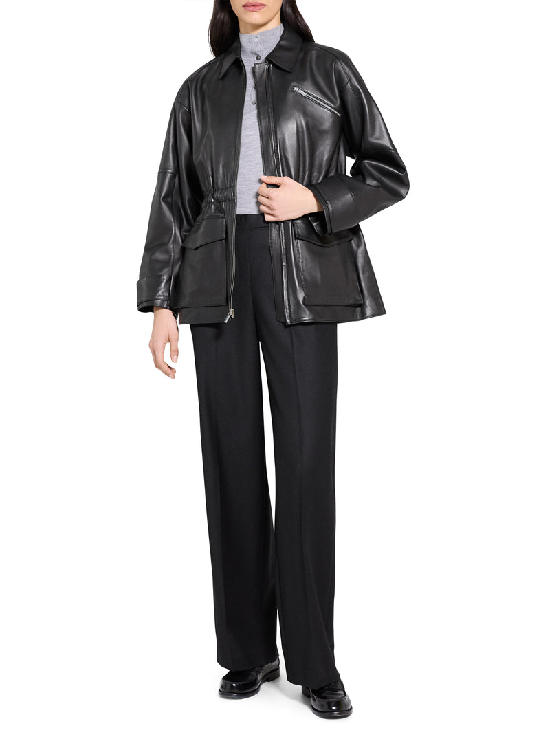 Cinch Zip Leather Jacket in Black