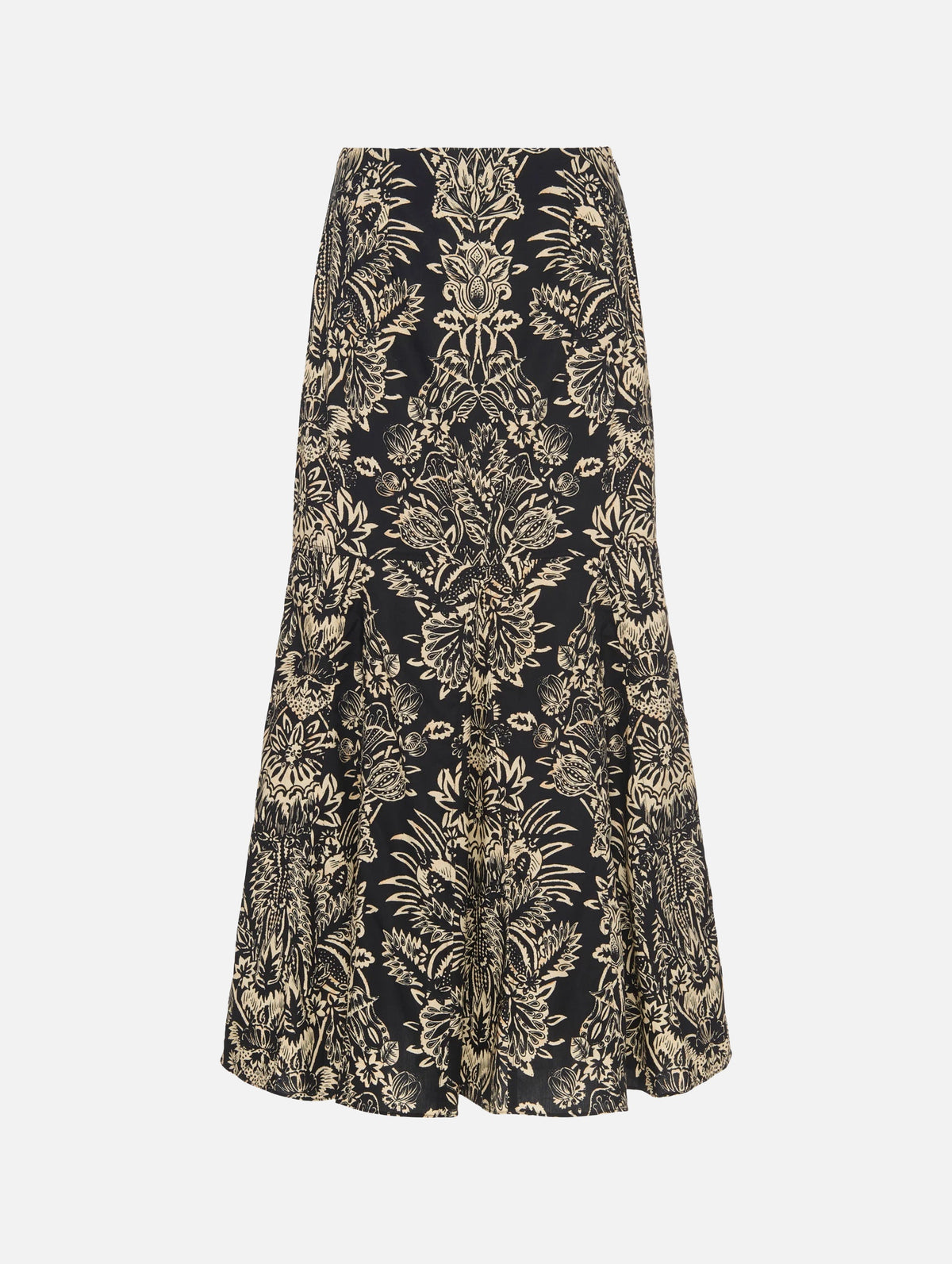 Clarisse Trumpet Midi Skirt in Noir Flora
