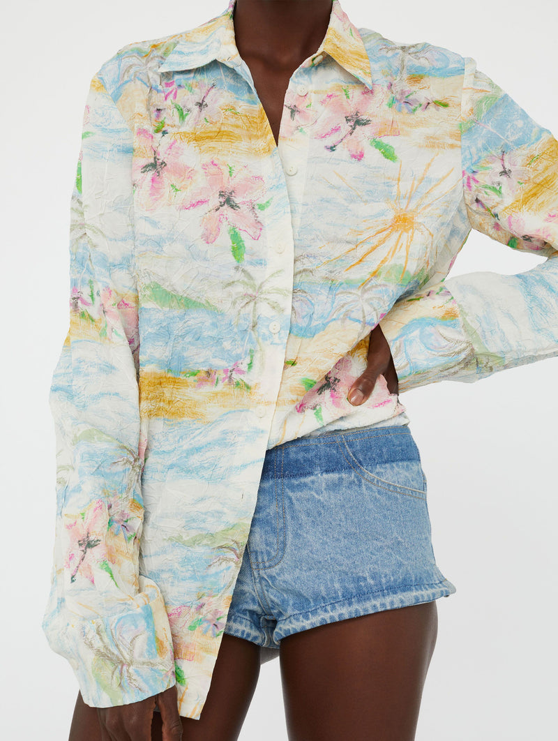 Crimped Bahia Shirt In Hibiscus