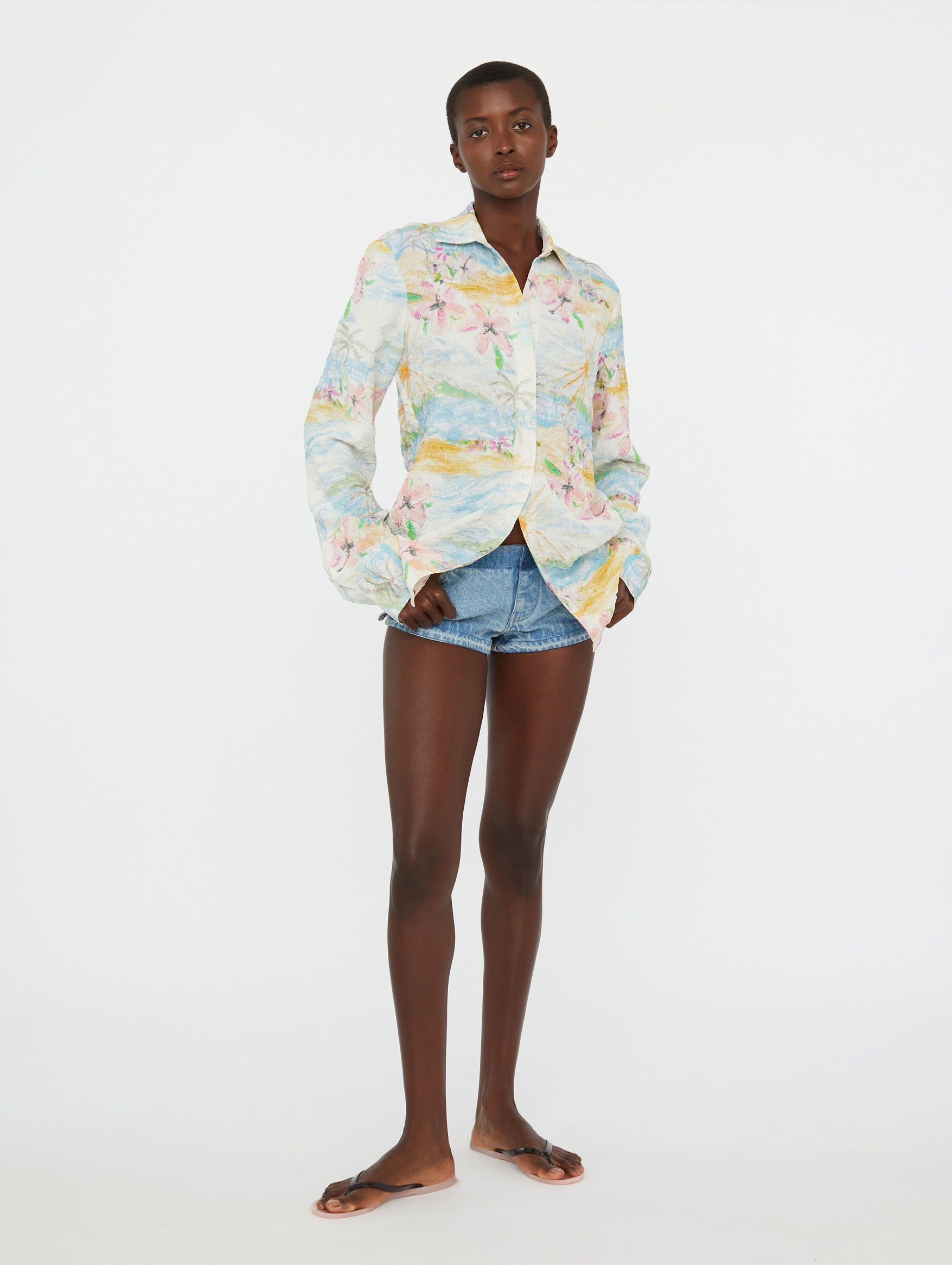 Crimped Bahia Shirt In Hibiscus