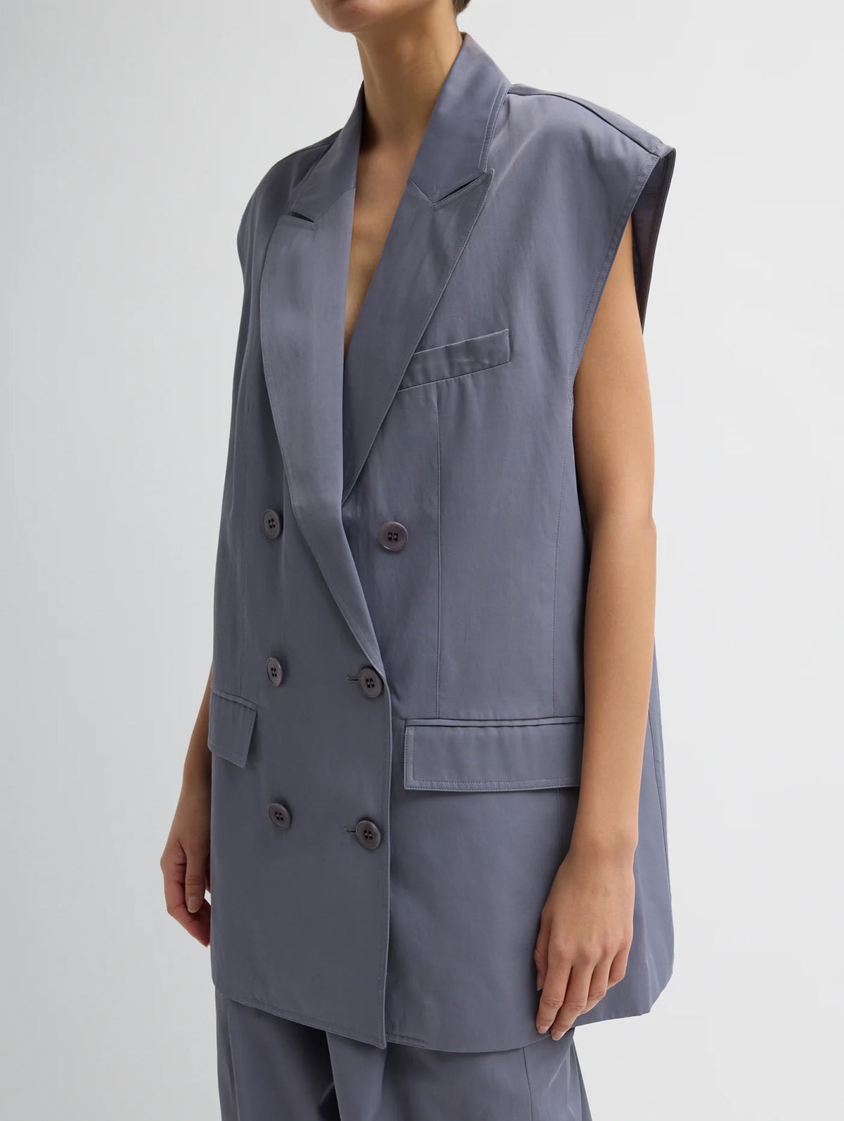 Drapey Suiting Oversized Double Breasted Vest in Deep Violet