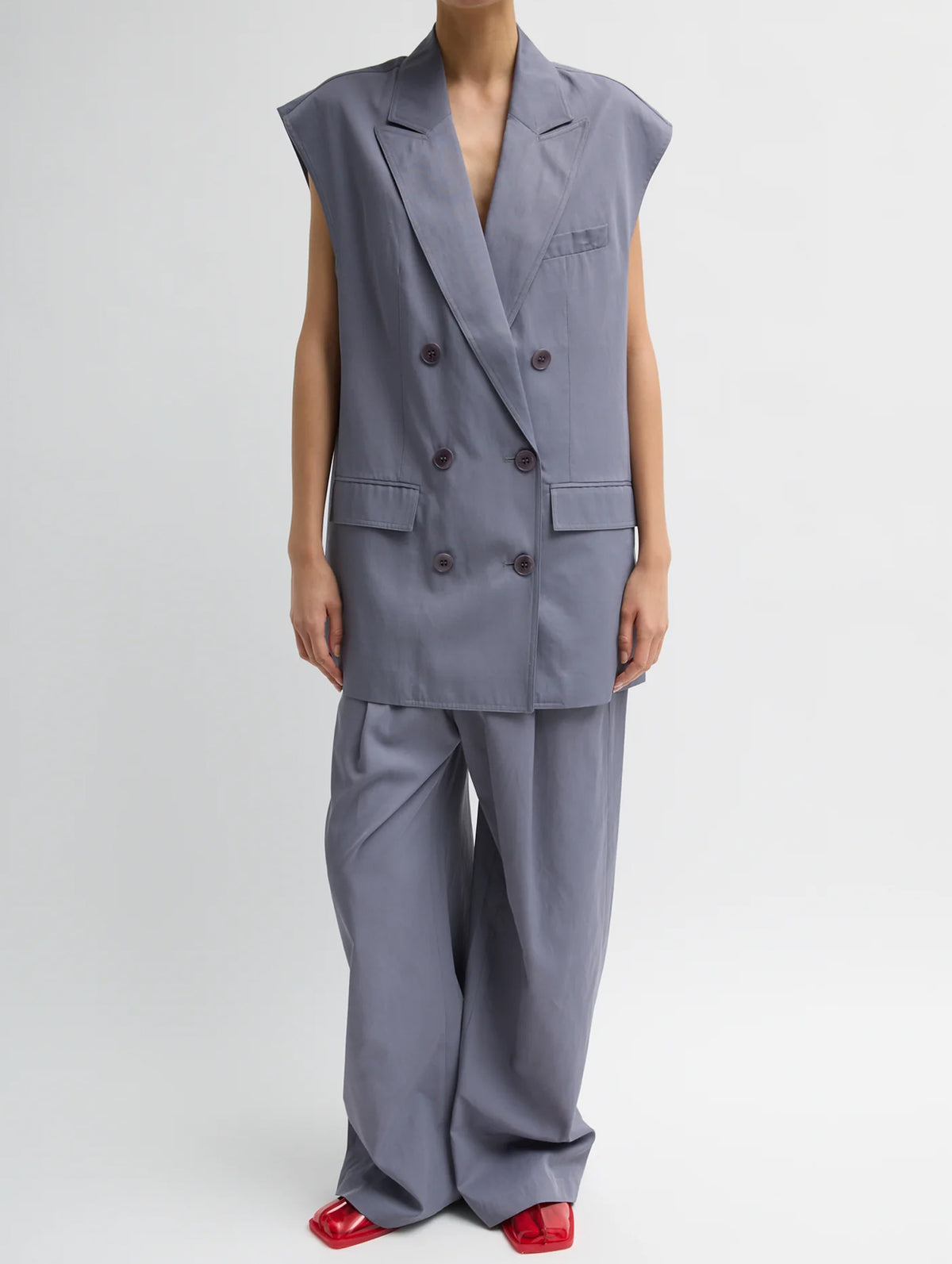 Drapey Suiting Oversized Double Breasted Vest in Deep Violet