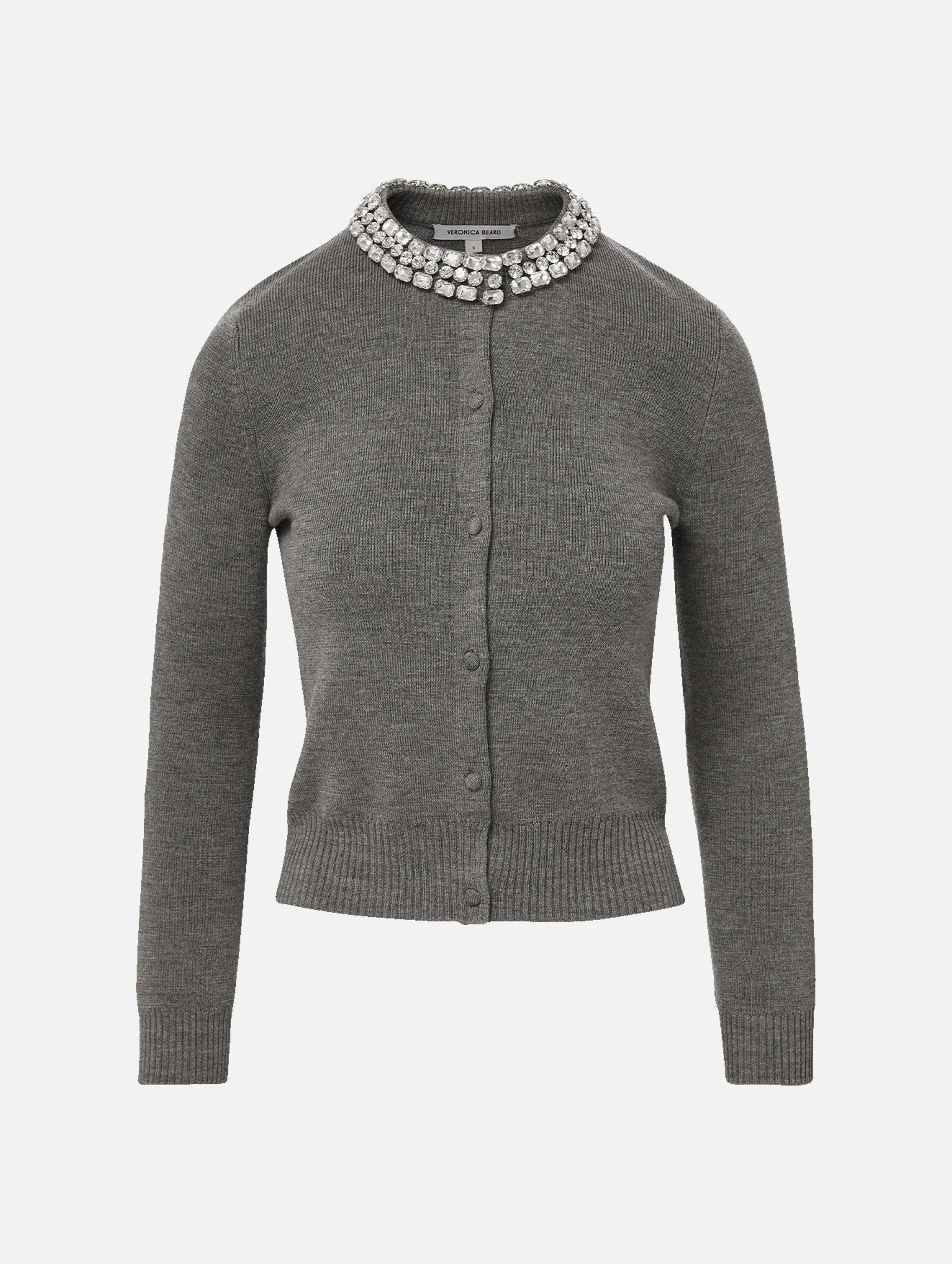 Daro Embellished Wool Cardigan in Heather Grey