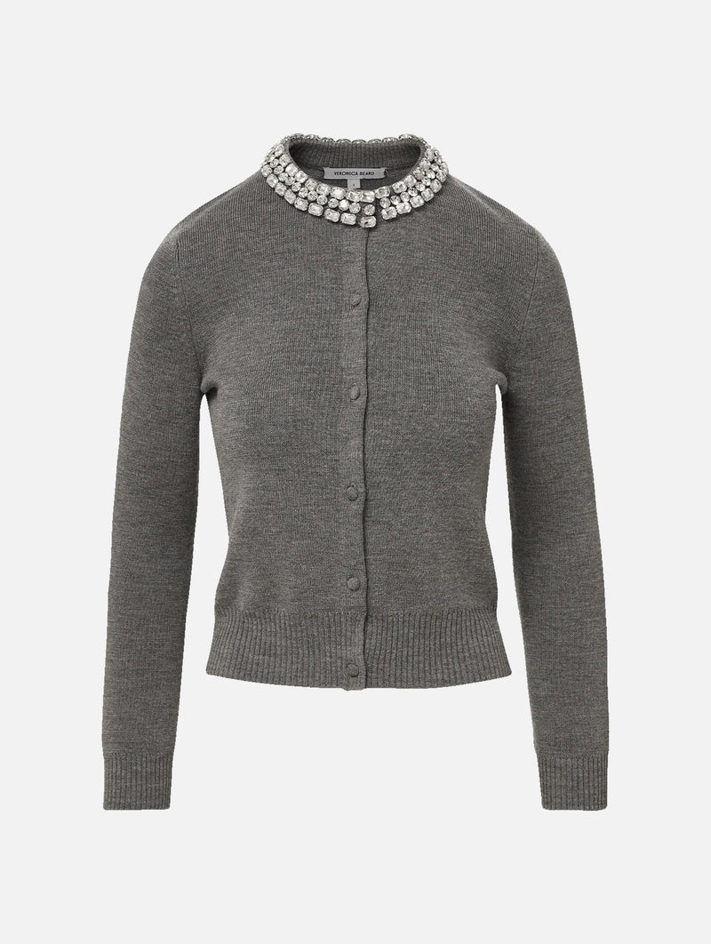 Daro Embellished Wool Cardigan in Heather Grey