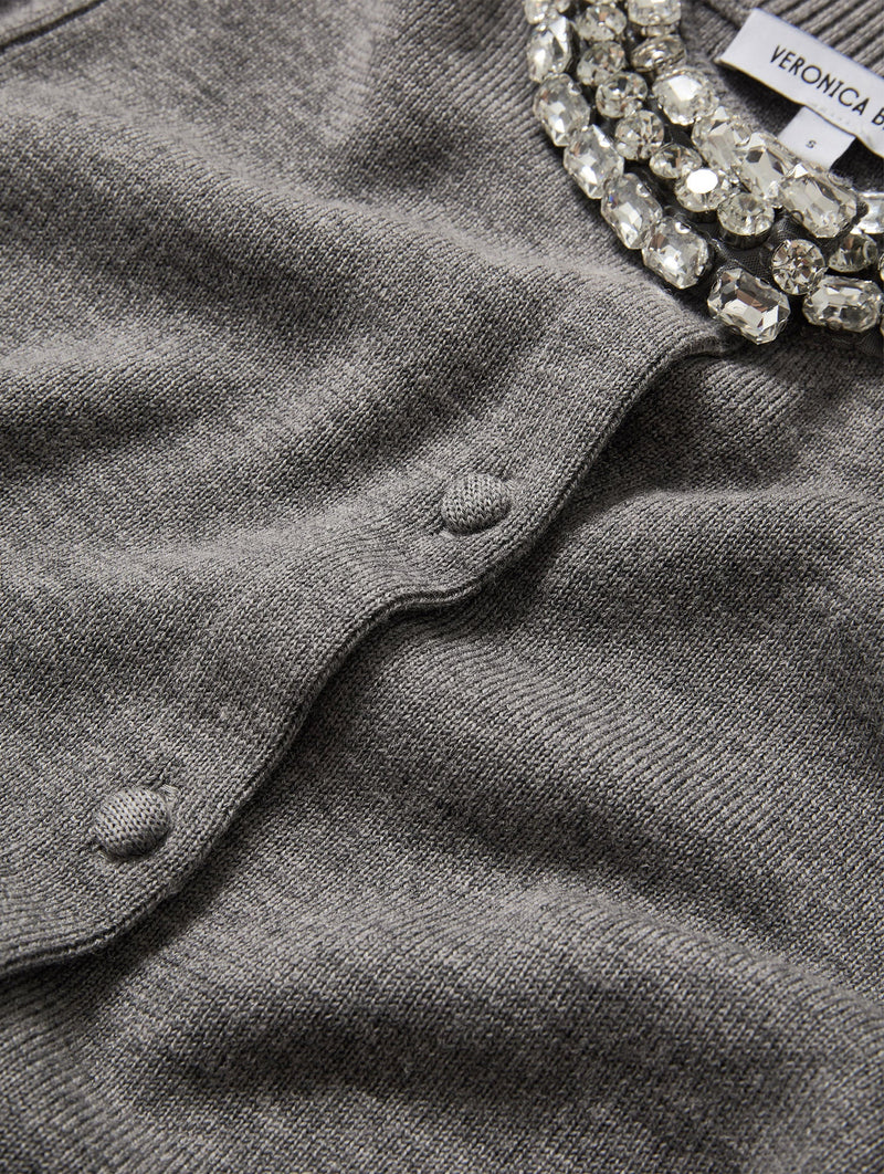 Daro Embellished Wool Cardigan in Heather Grey