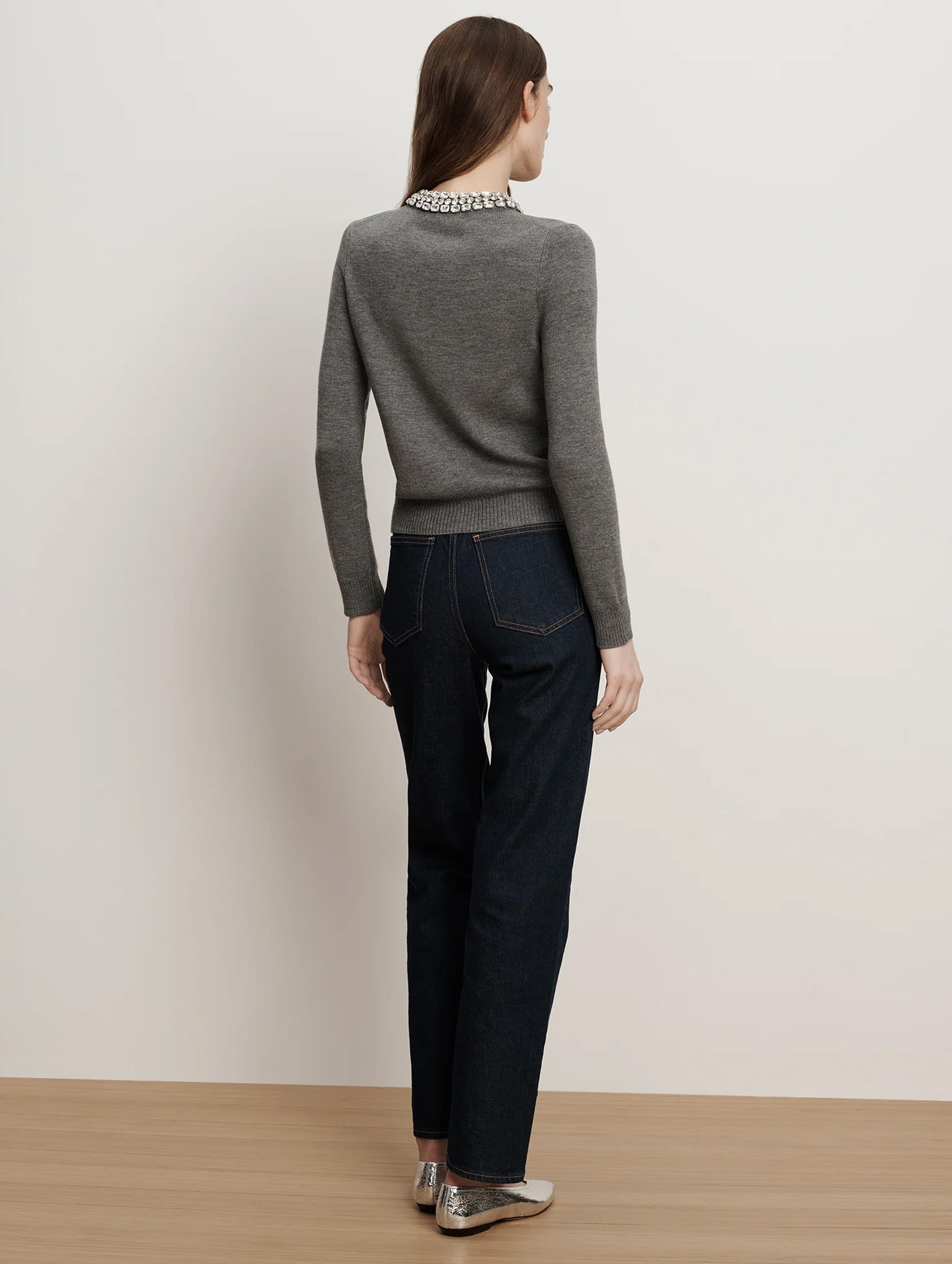 Daro Embellished Wool Cardigan in Heather Grey