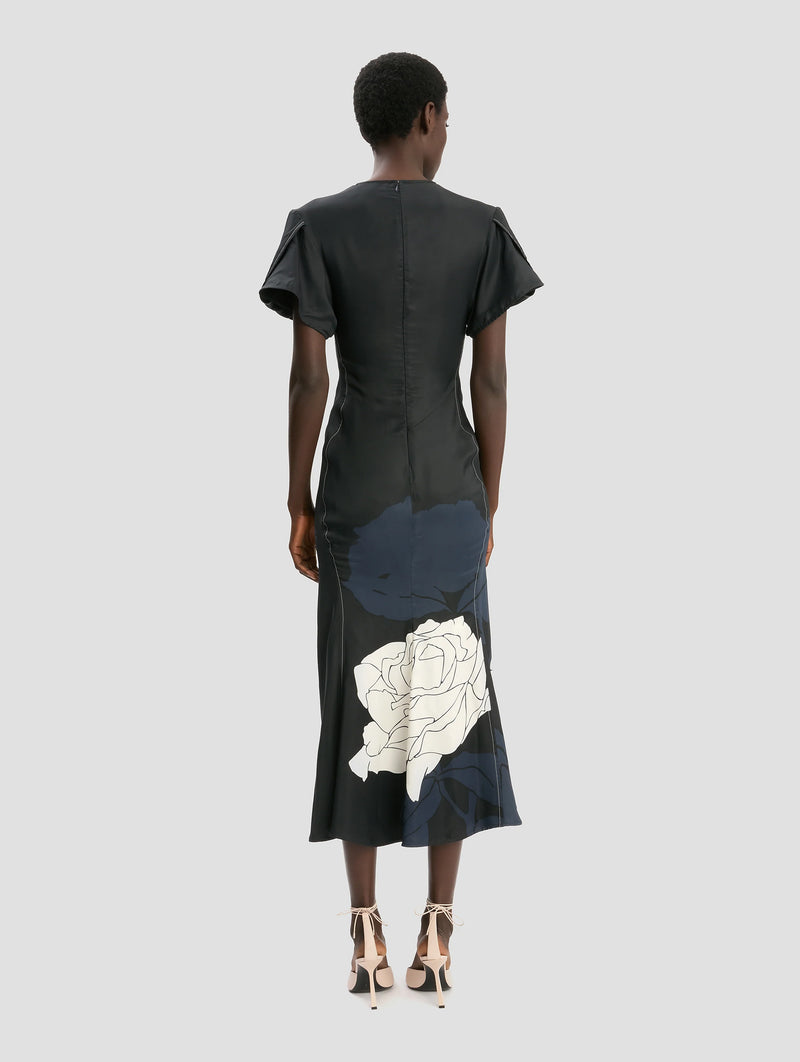 Eve Midi Dress in Dark Navy Floral Print