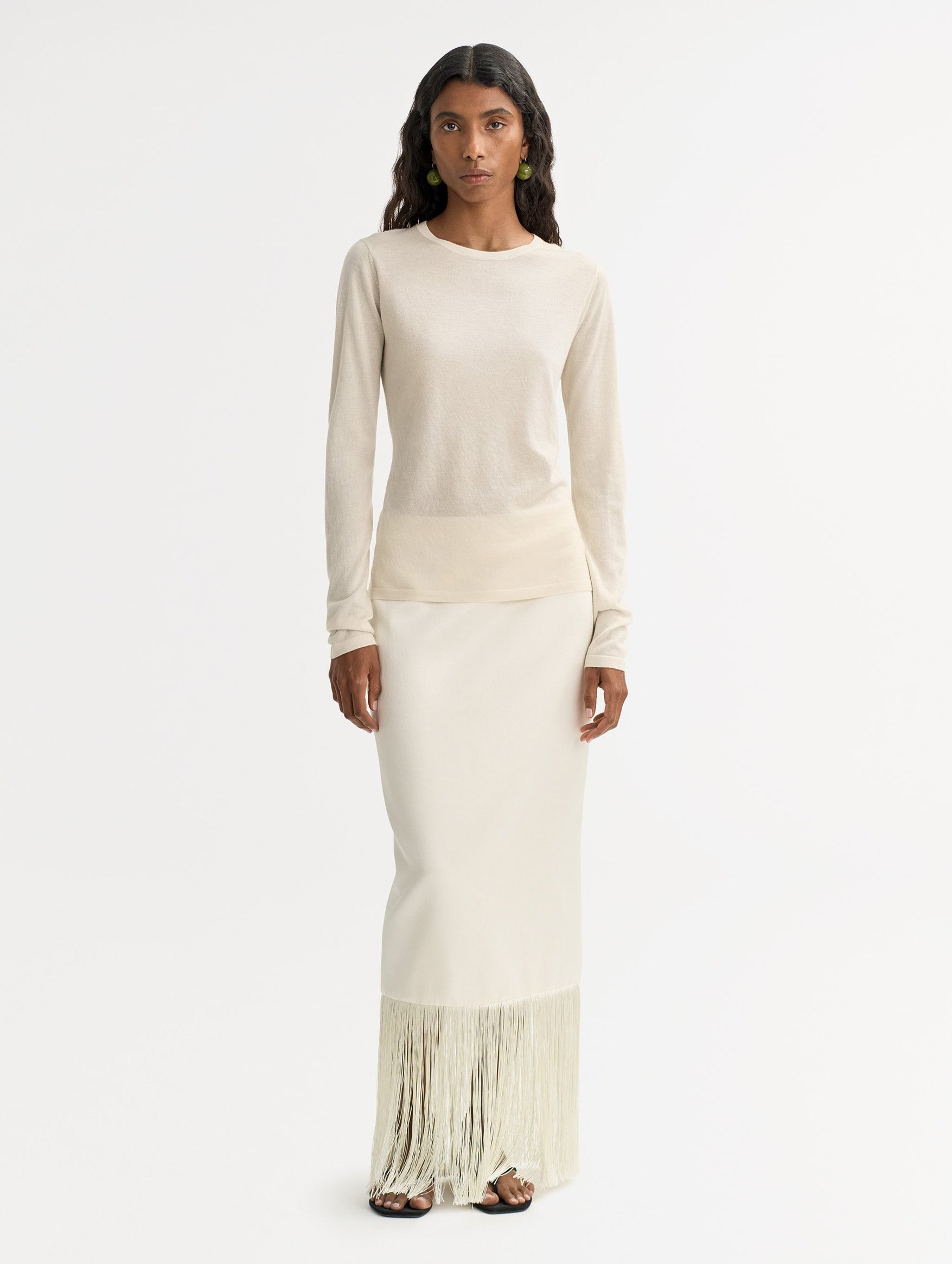 Featherlight Cashmere Silk Crewneck in Feather White