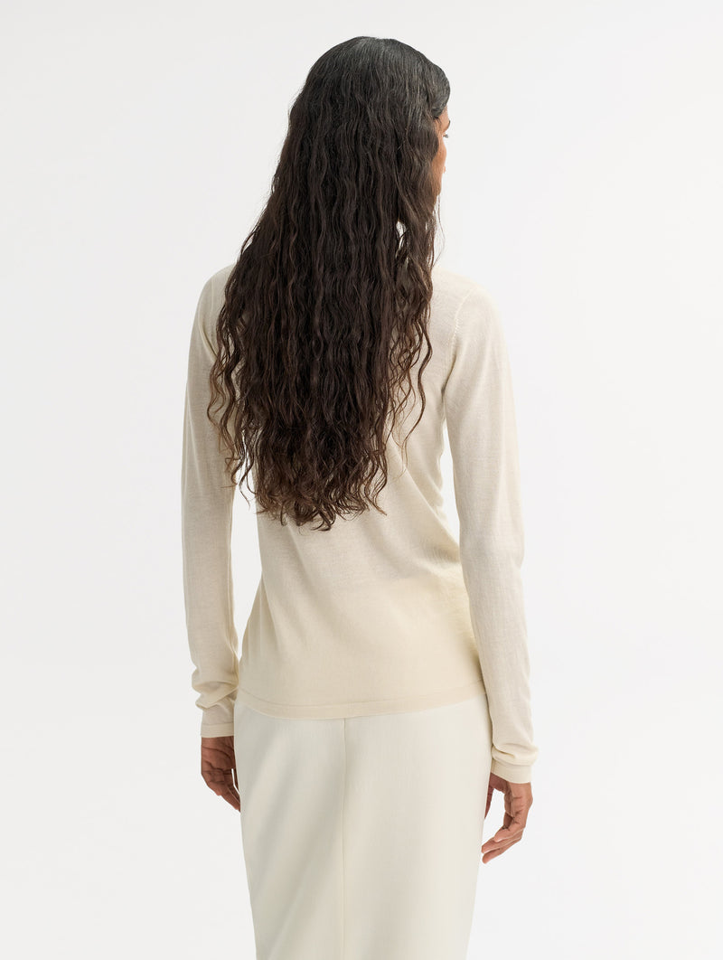 Featherlight Cashmere Silk Crewneck in Feather White