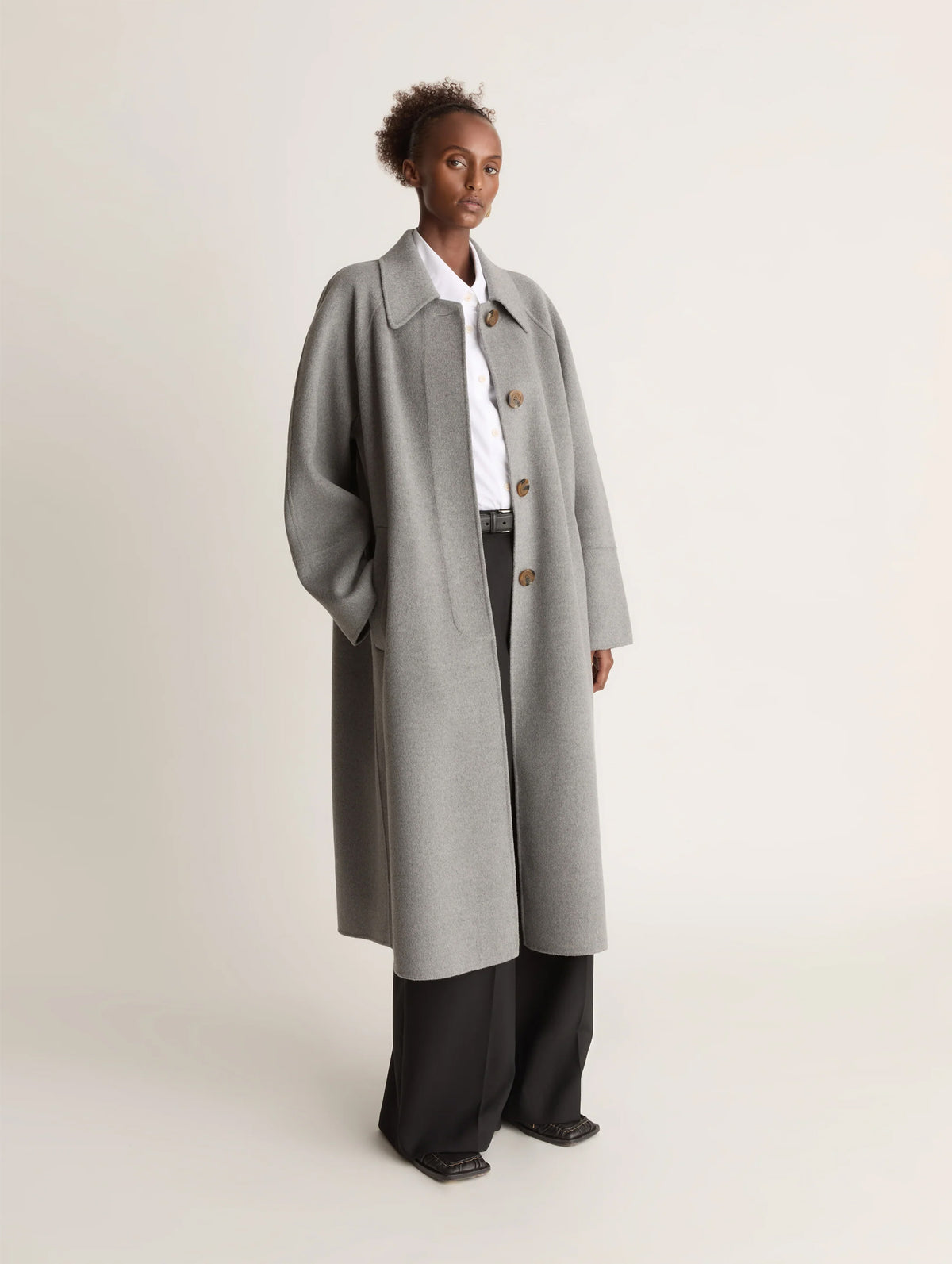 Florentine Cashmere Car Coat in Grey Marle