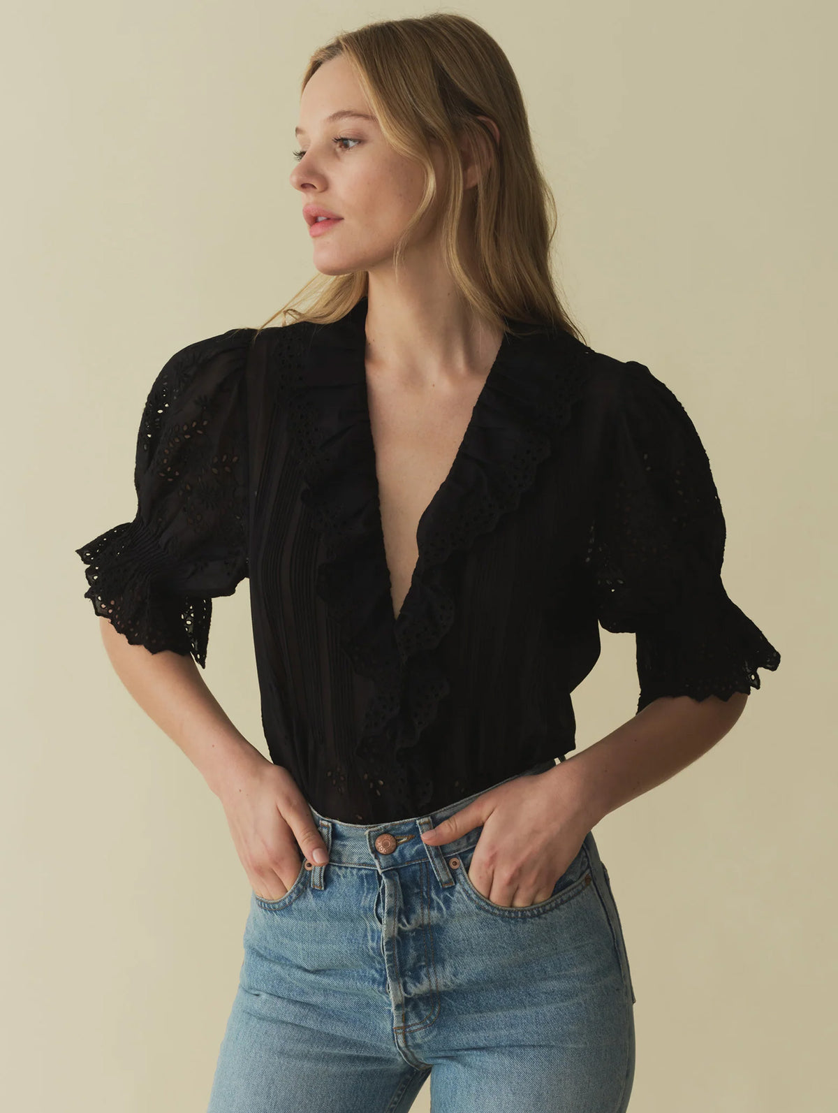 Henri Eyelet Top in Black