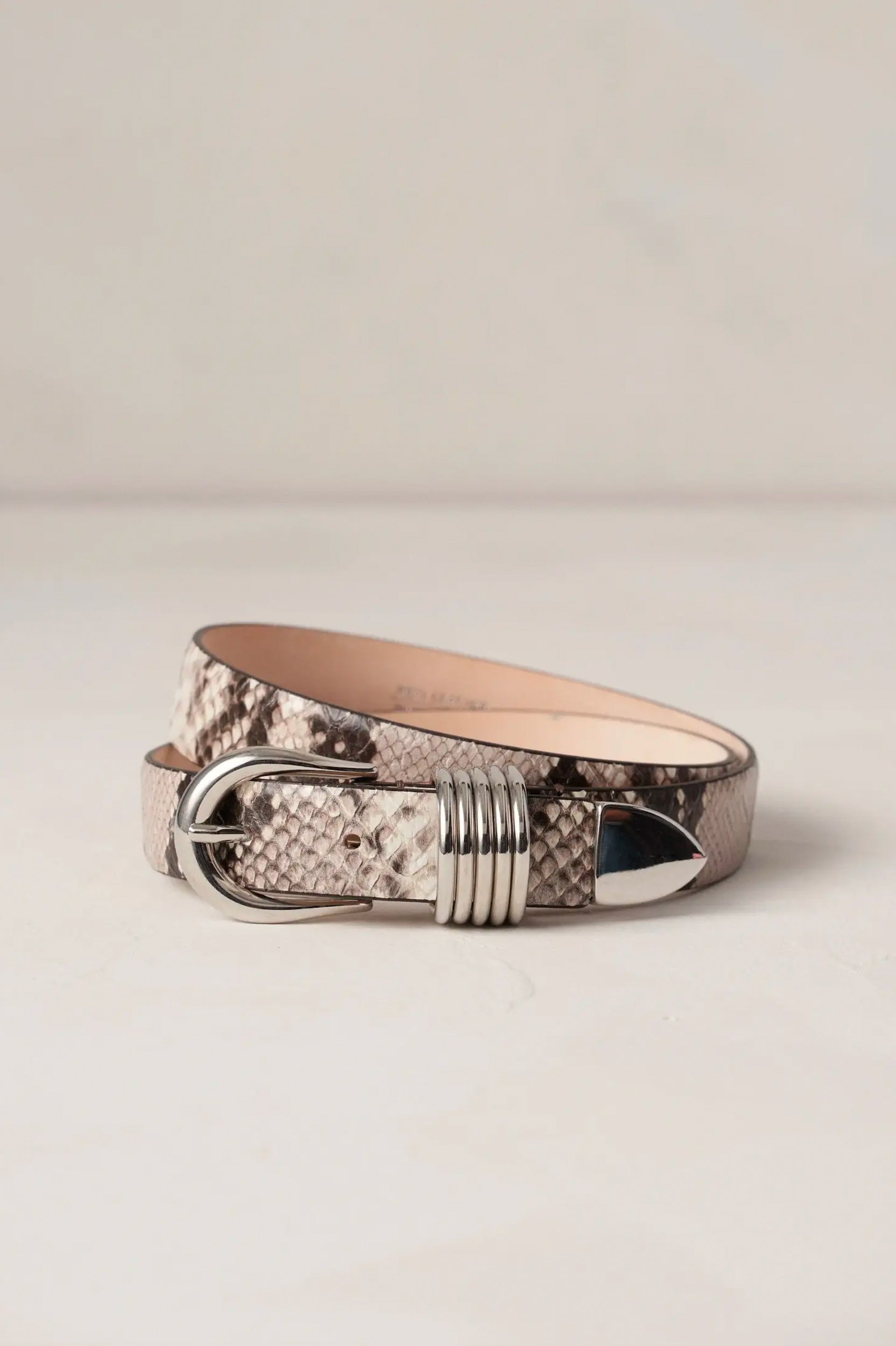 Hollyhock Snake Belt in Beige & Silver