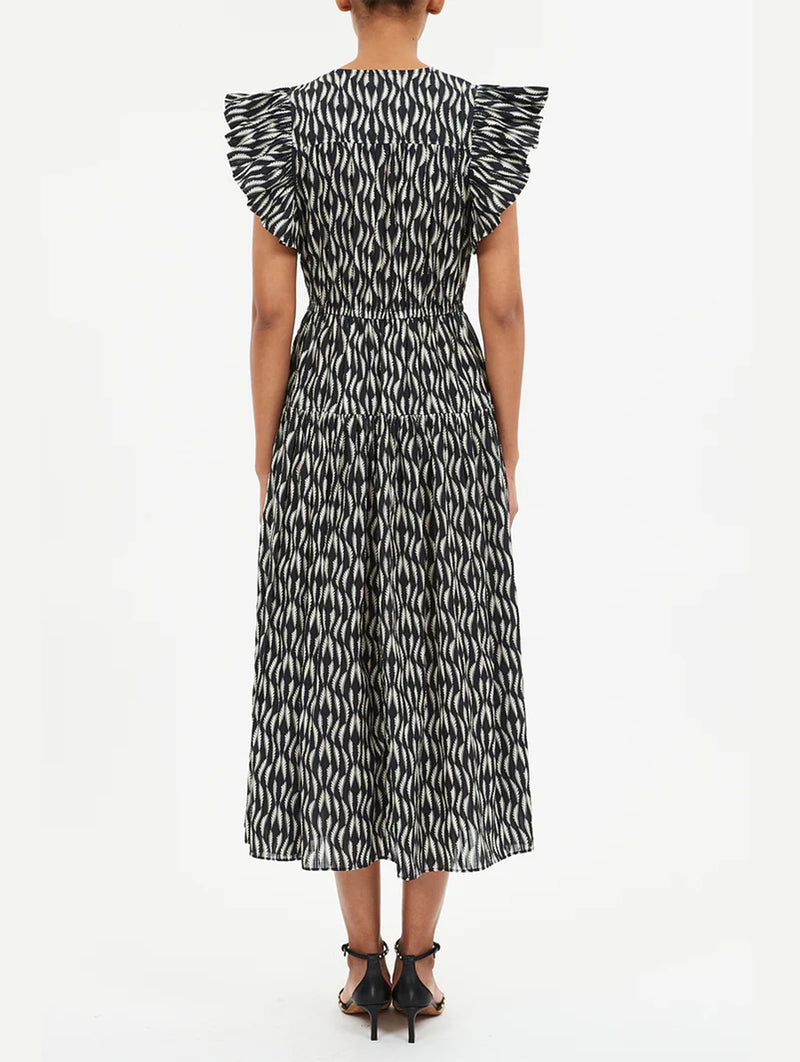 Kairi Flutter Sleeve Midi Dress in Graphite