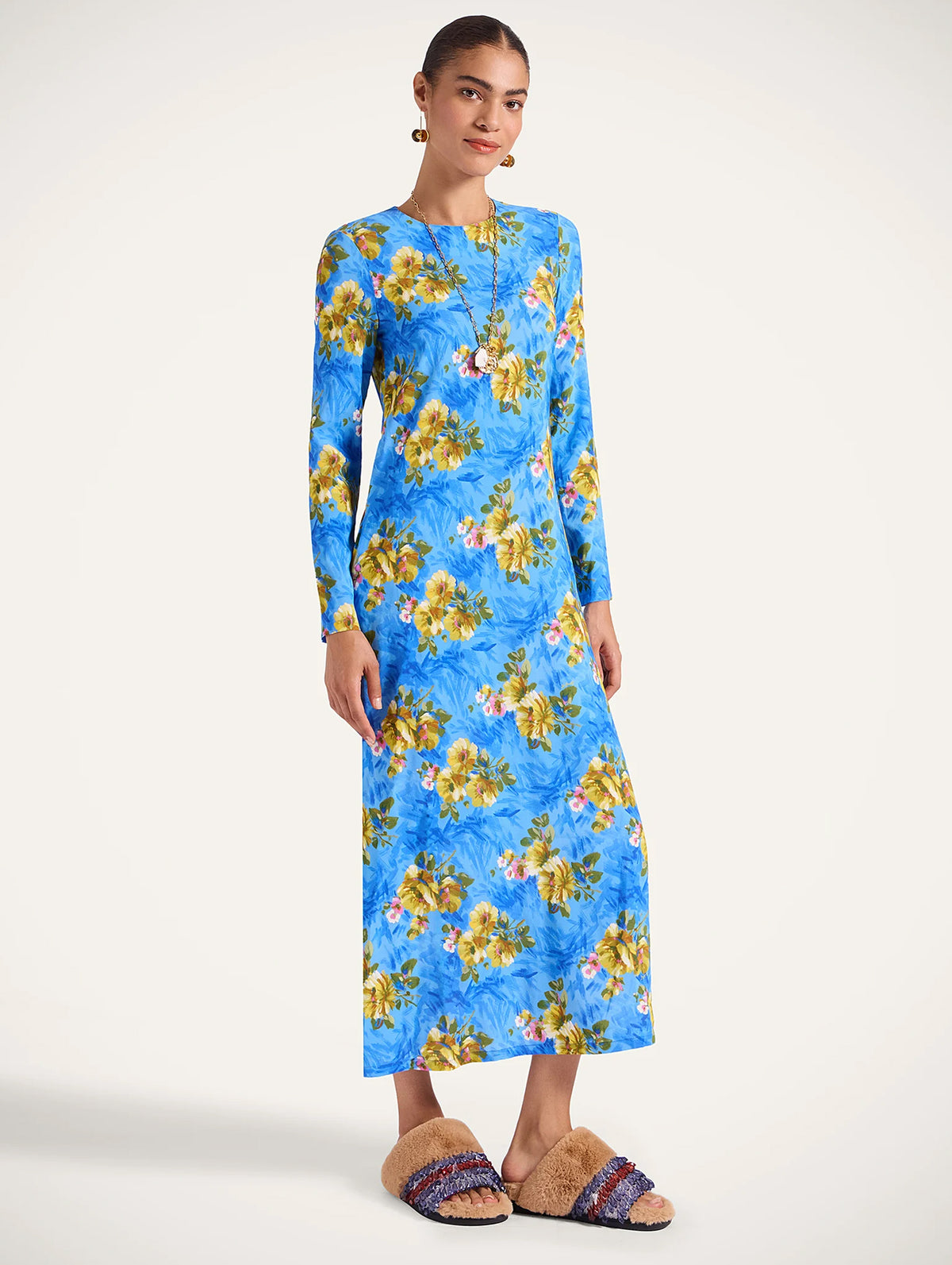 Long Sleeve Swing Dress in Blue Riptide