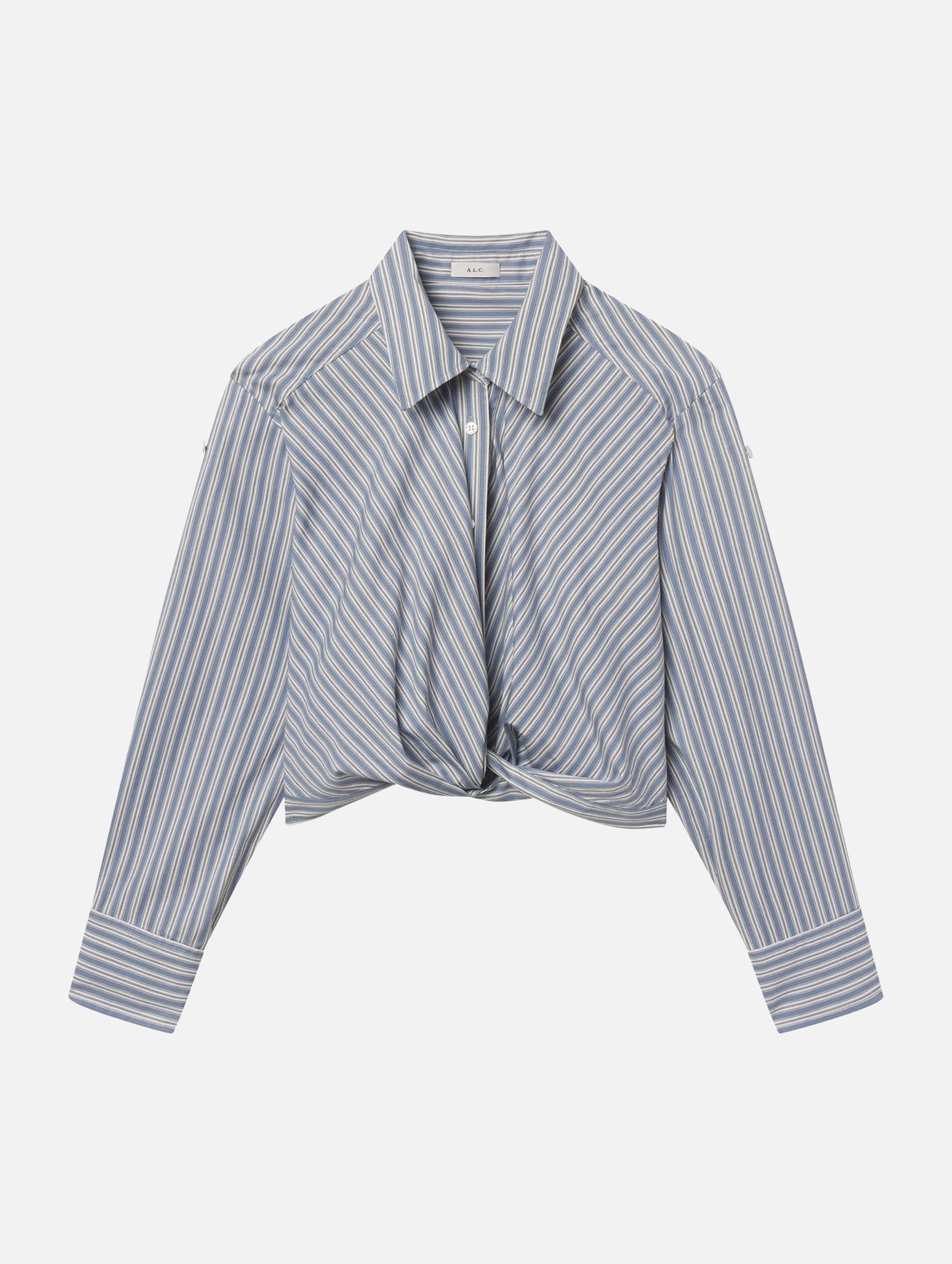 Leo Cotton Top in White and Steel Blue