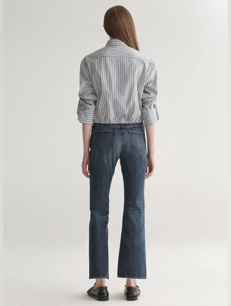 Leo Cotton Top in White and Steel Blue