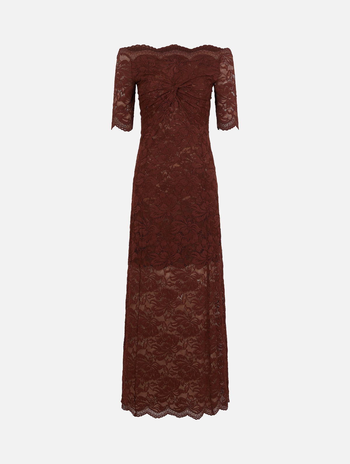 Lace Midi Dress in Cinnamon Brown